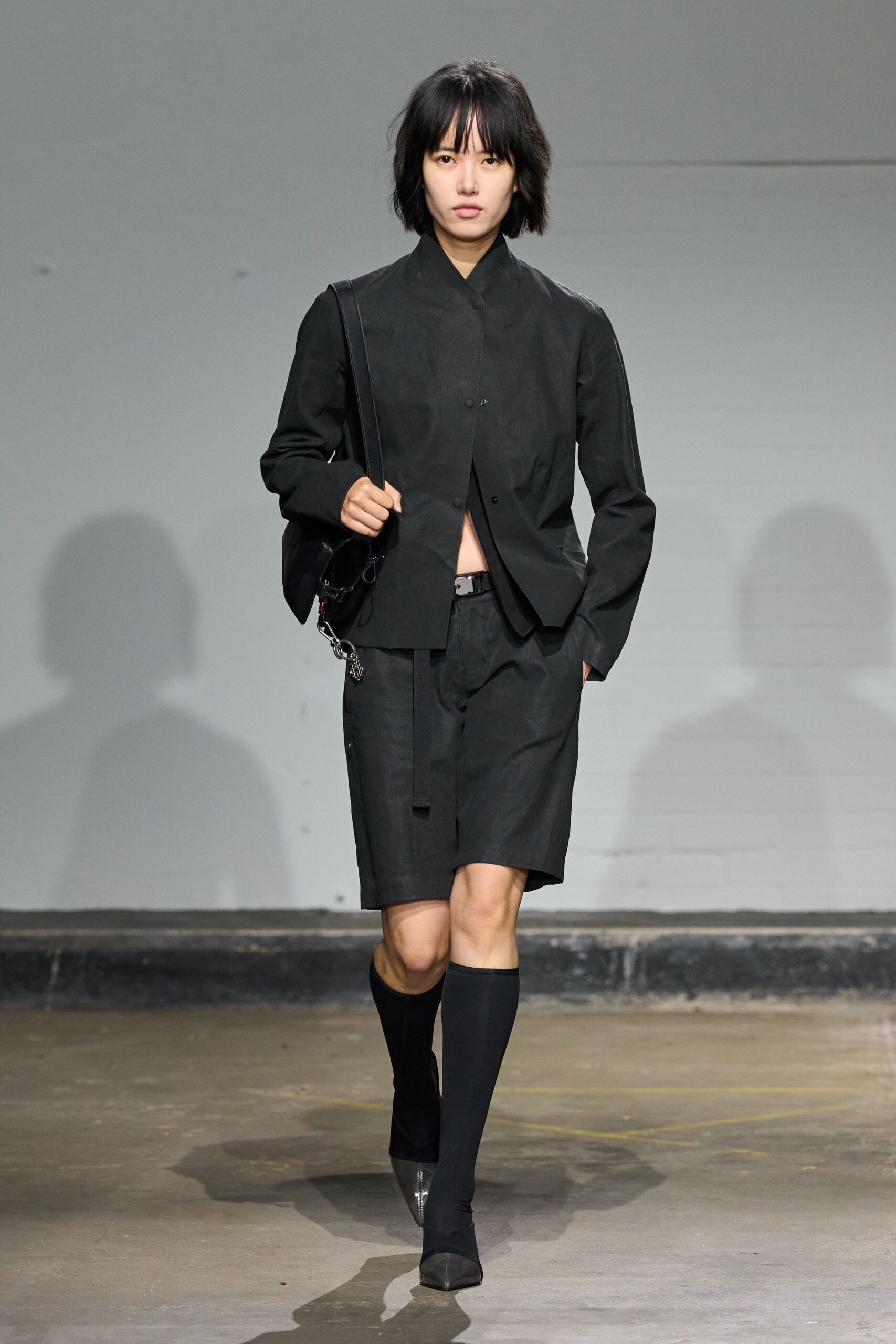 black relaxed jacket and shorts