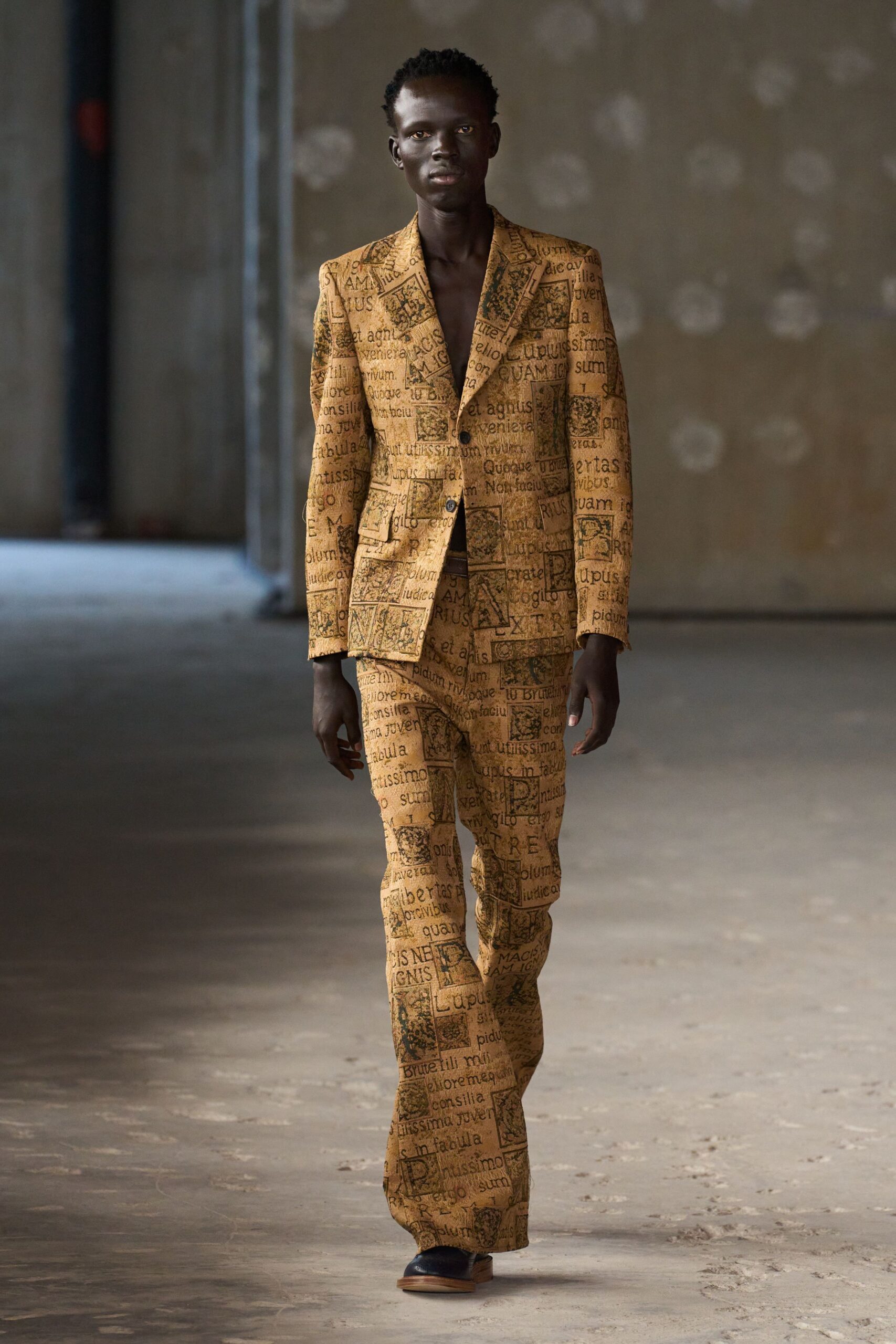 brown printed tailored suit