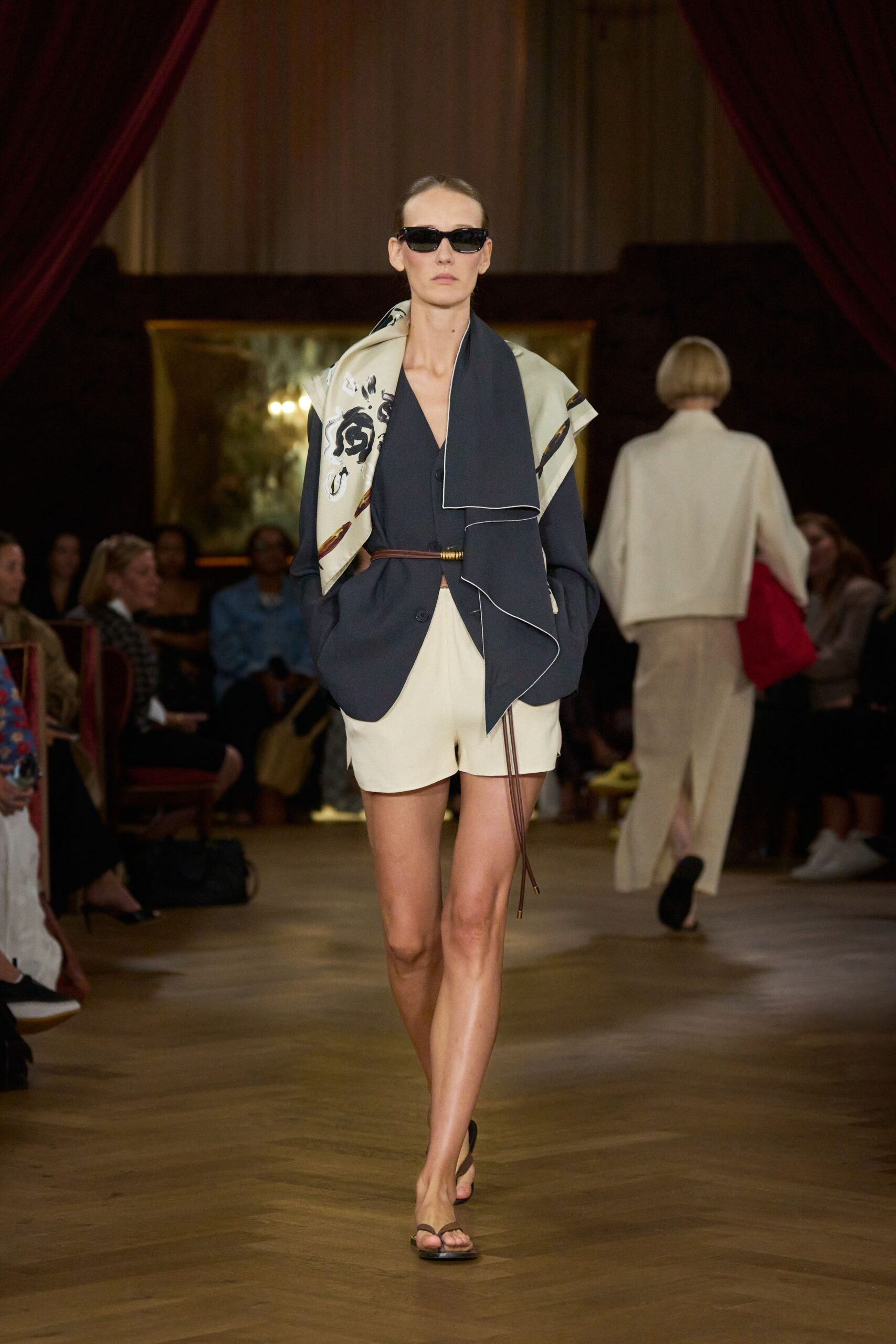 white fitted mini dress with blue jacket