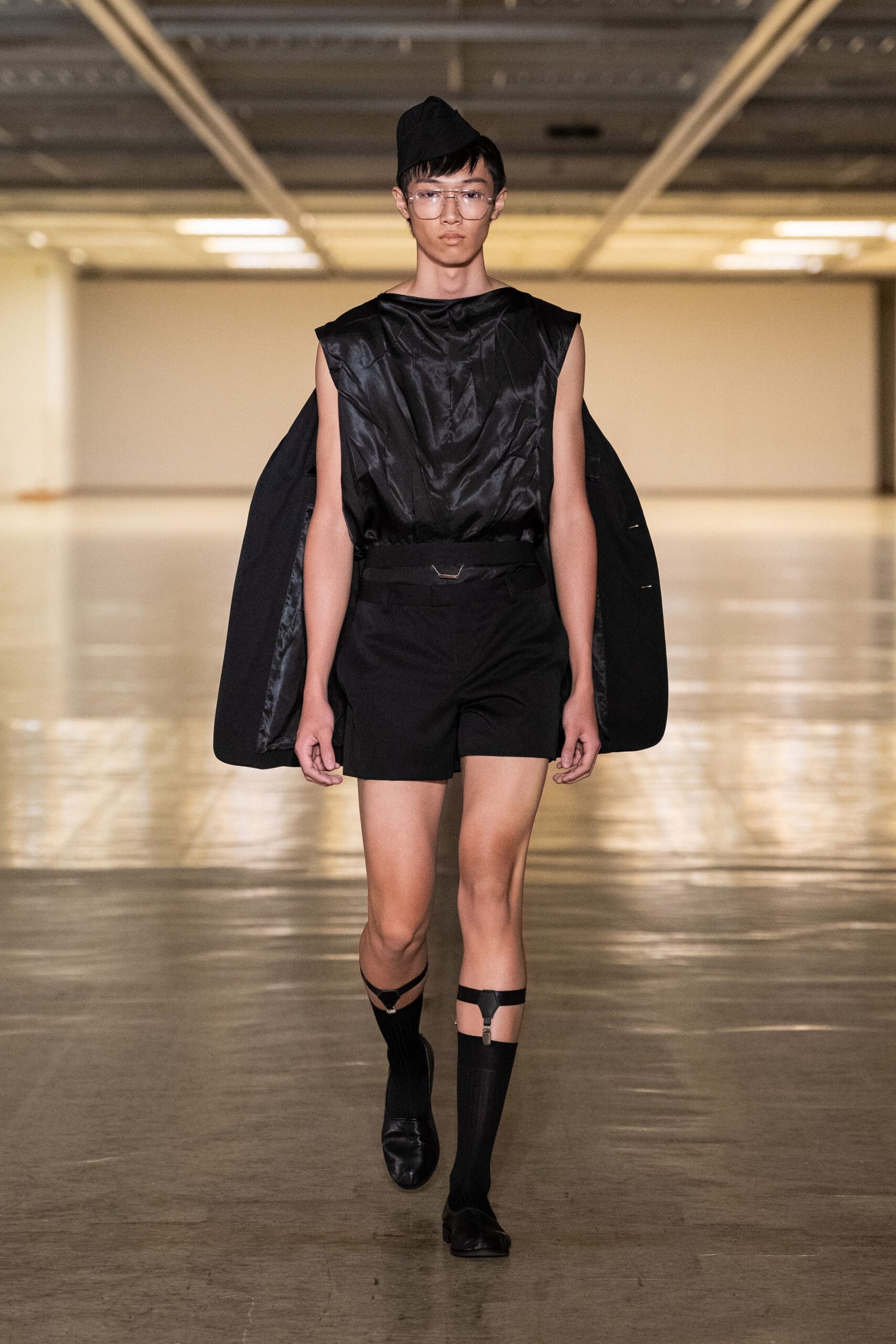 black silk sleeveless fitted draped top
