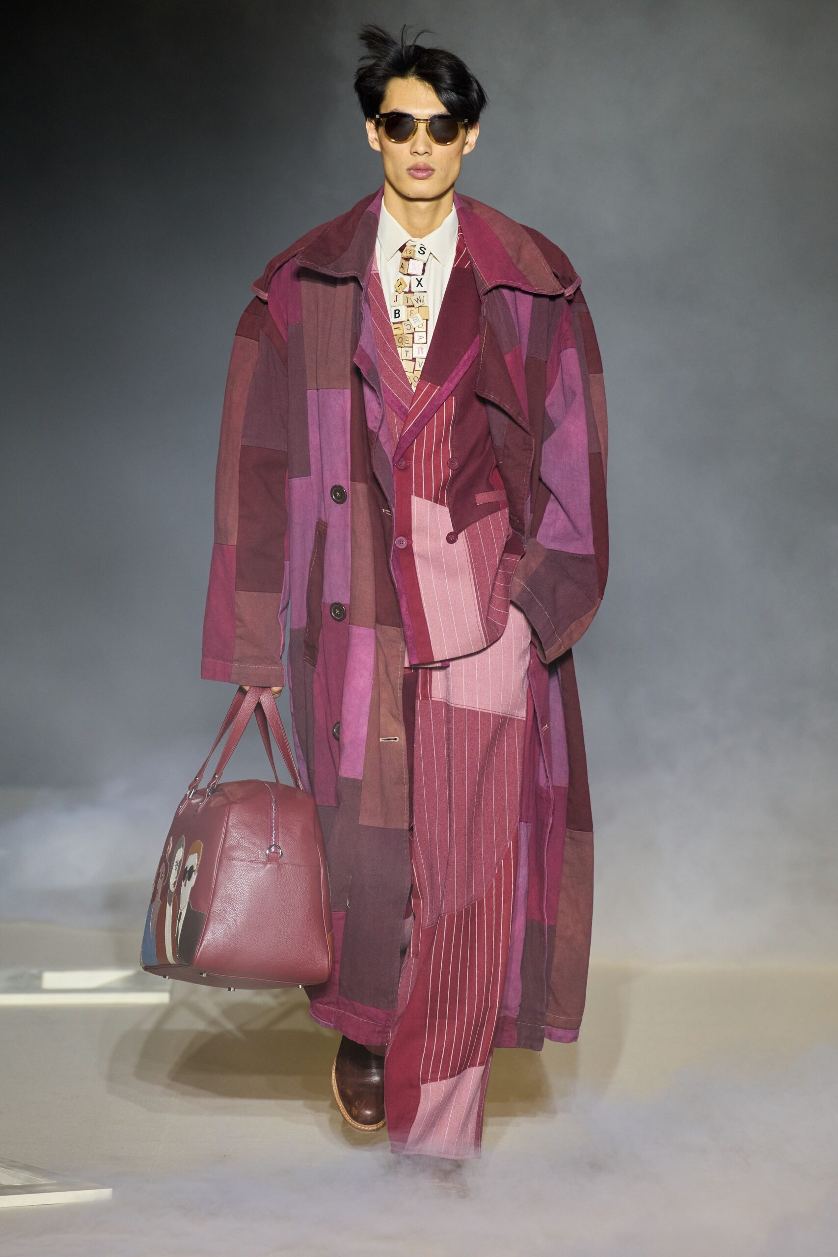 purple oversized coat and suit