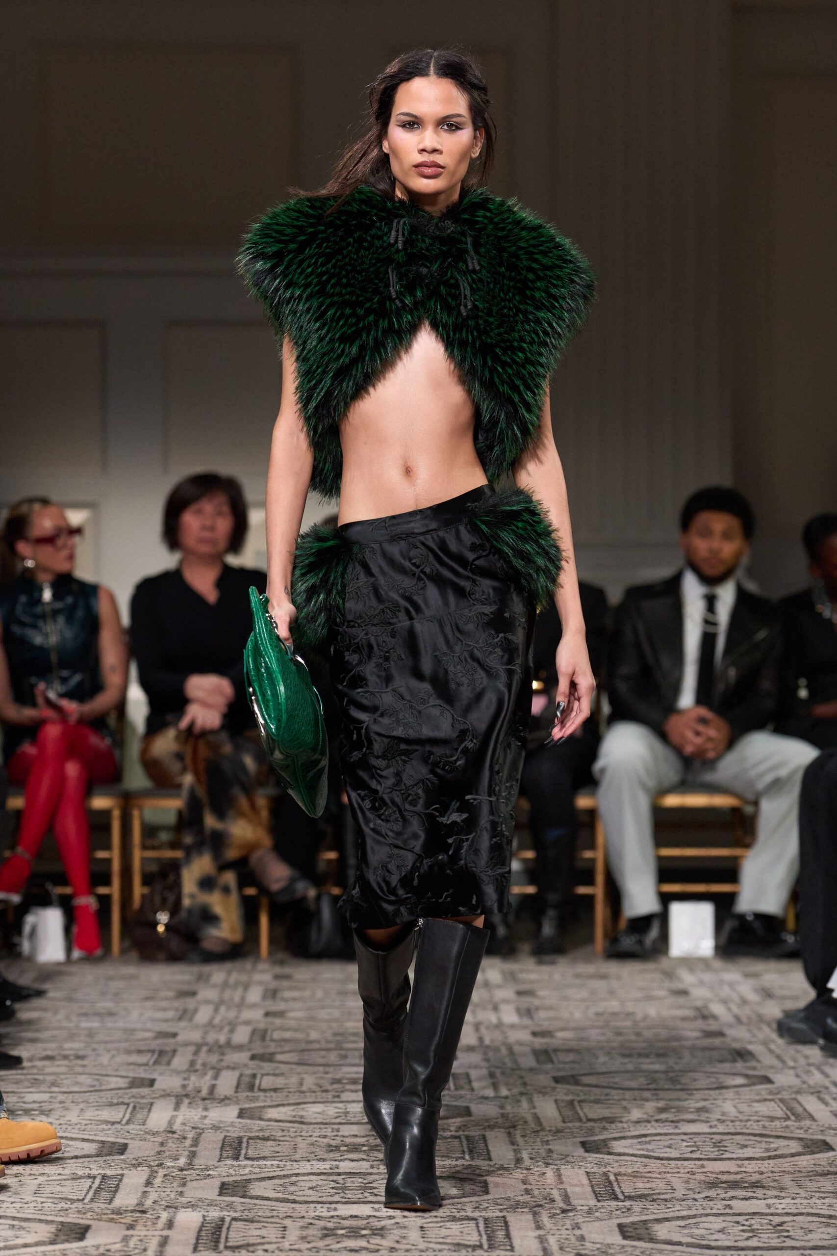 green fur structured cape