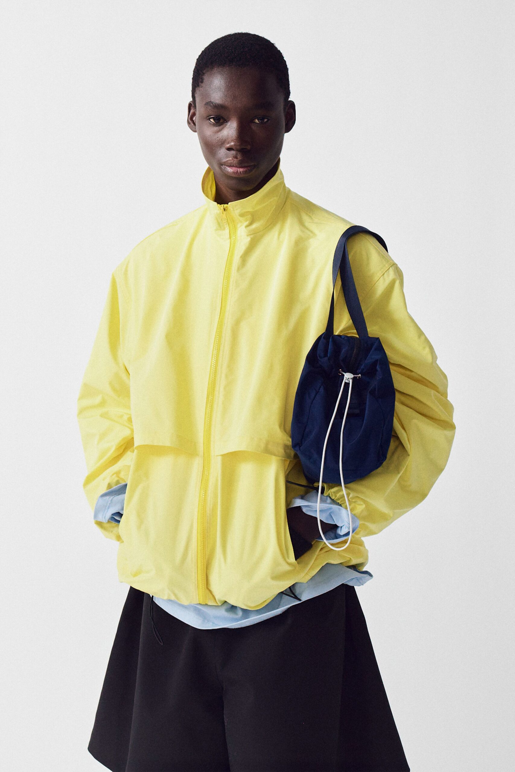 yellow cotton long-sleeve collared oversized jacket
