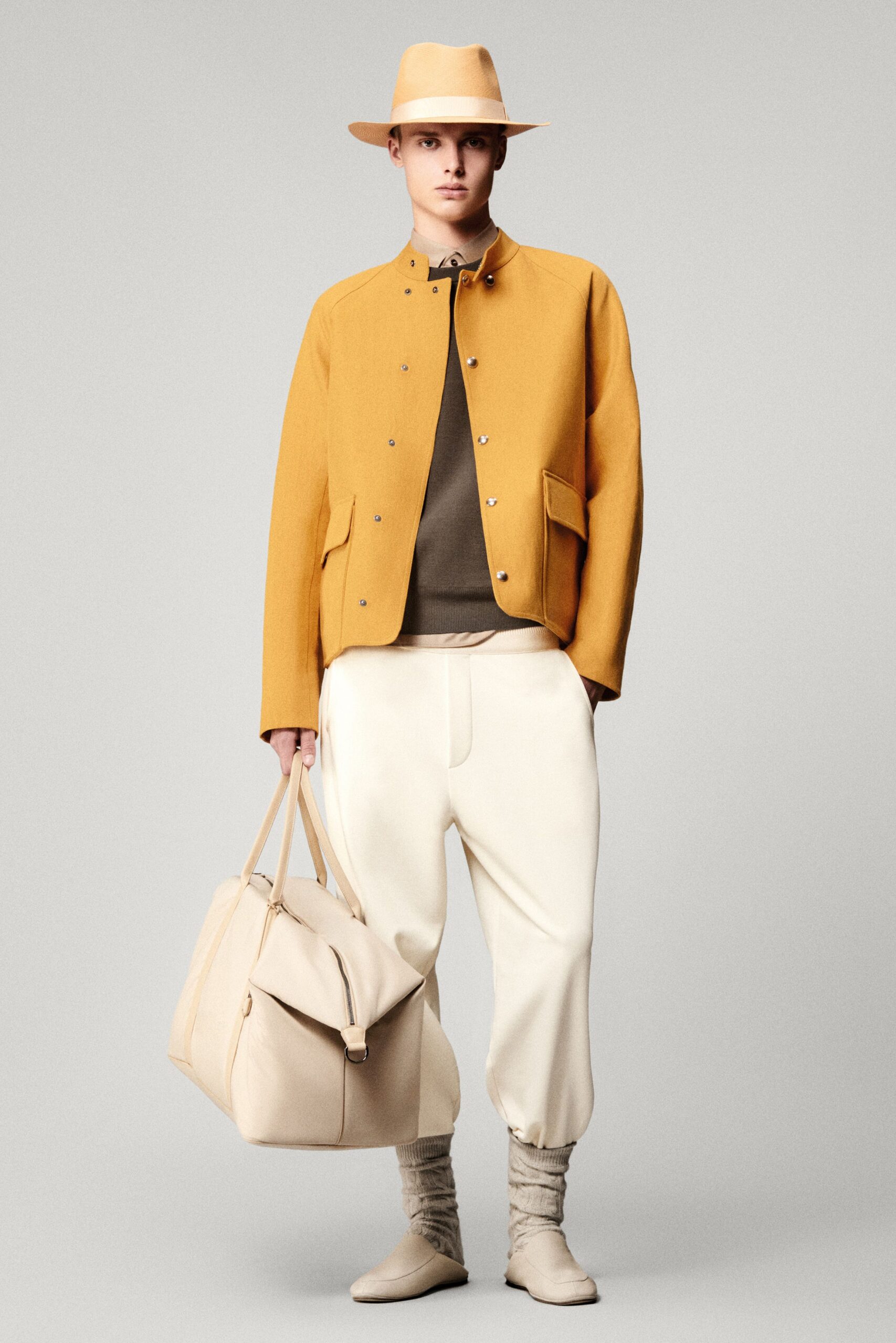 yellow cotton long-sleeve collared relaxed buttoned jacket