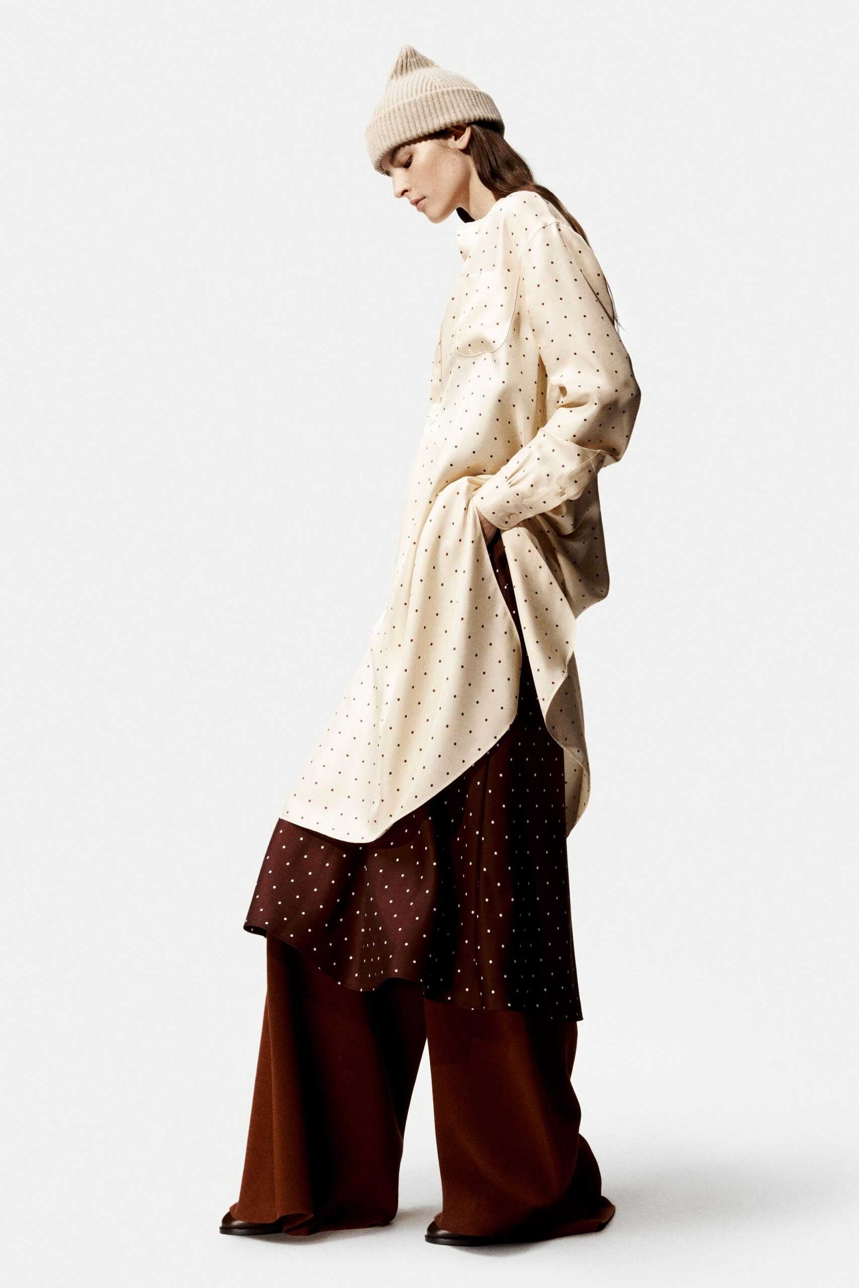 beige polka-dot midi dress