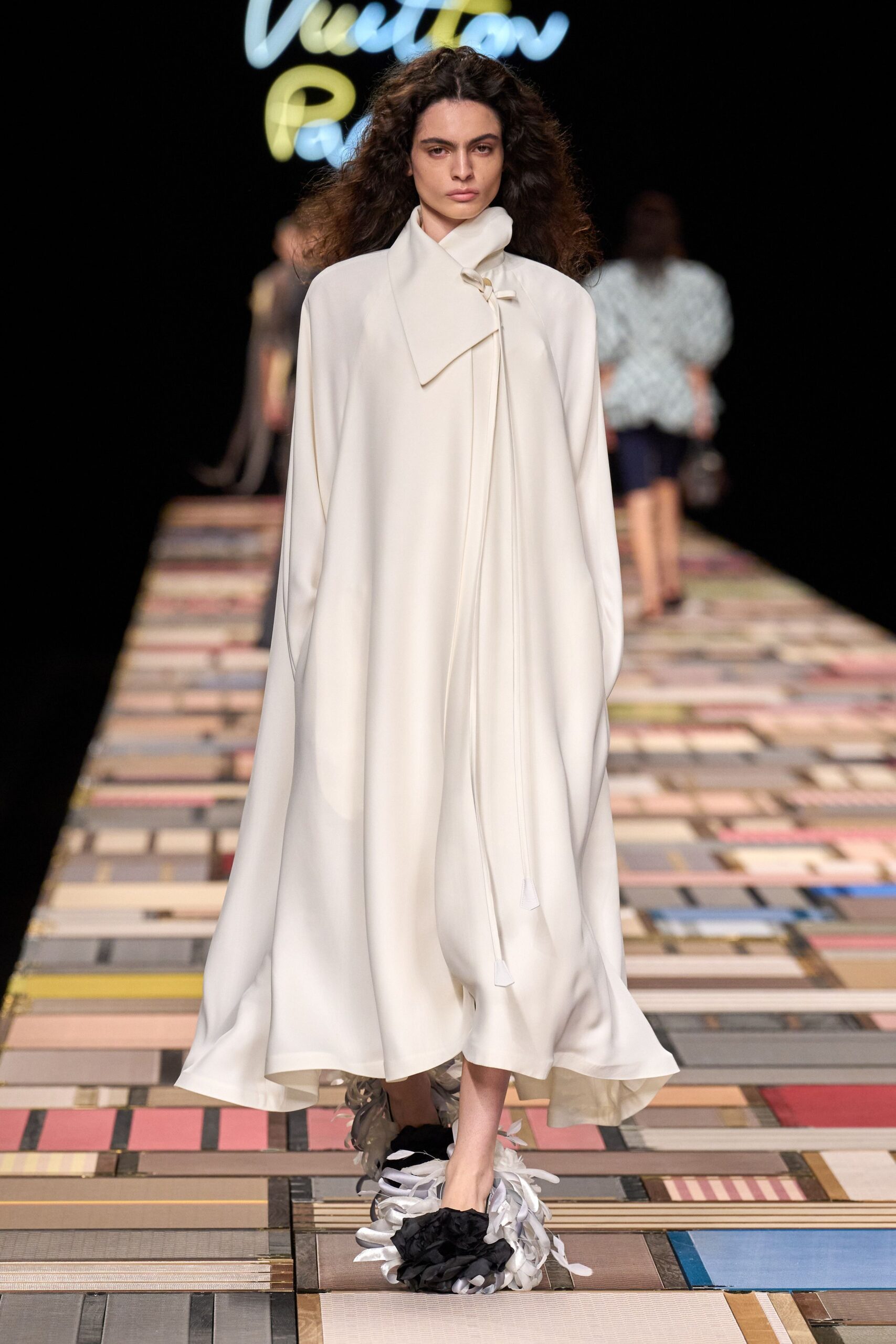 white silk long-sleeve collared relaxed draped maxi cape
