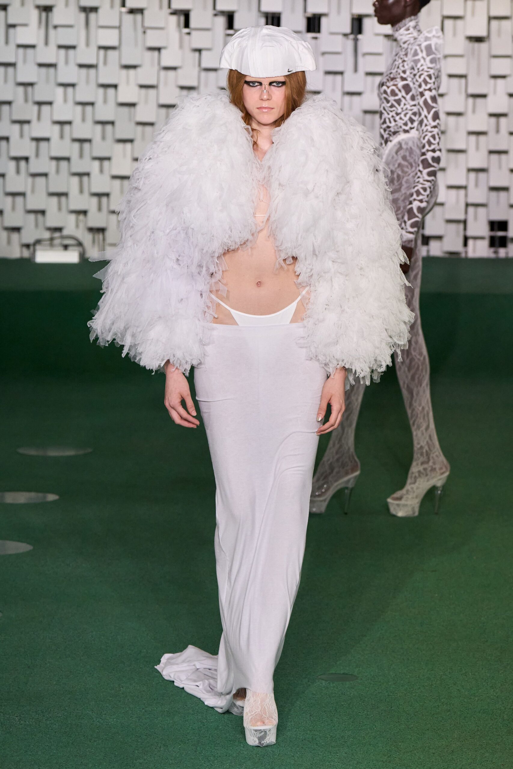 white feather oversized layered coat