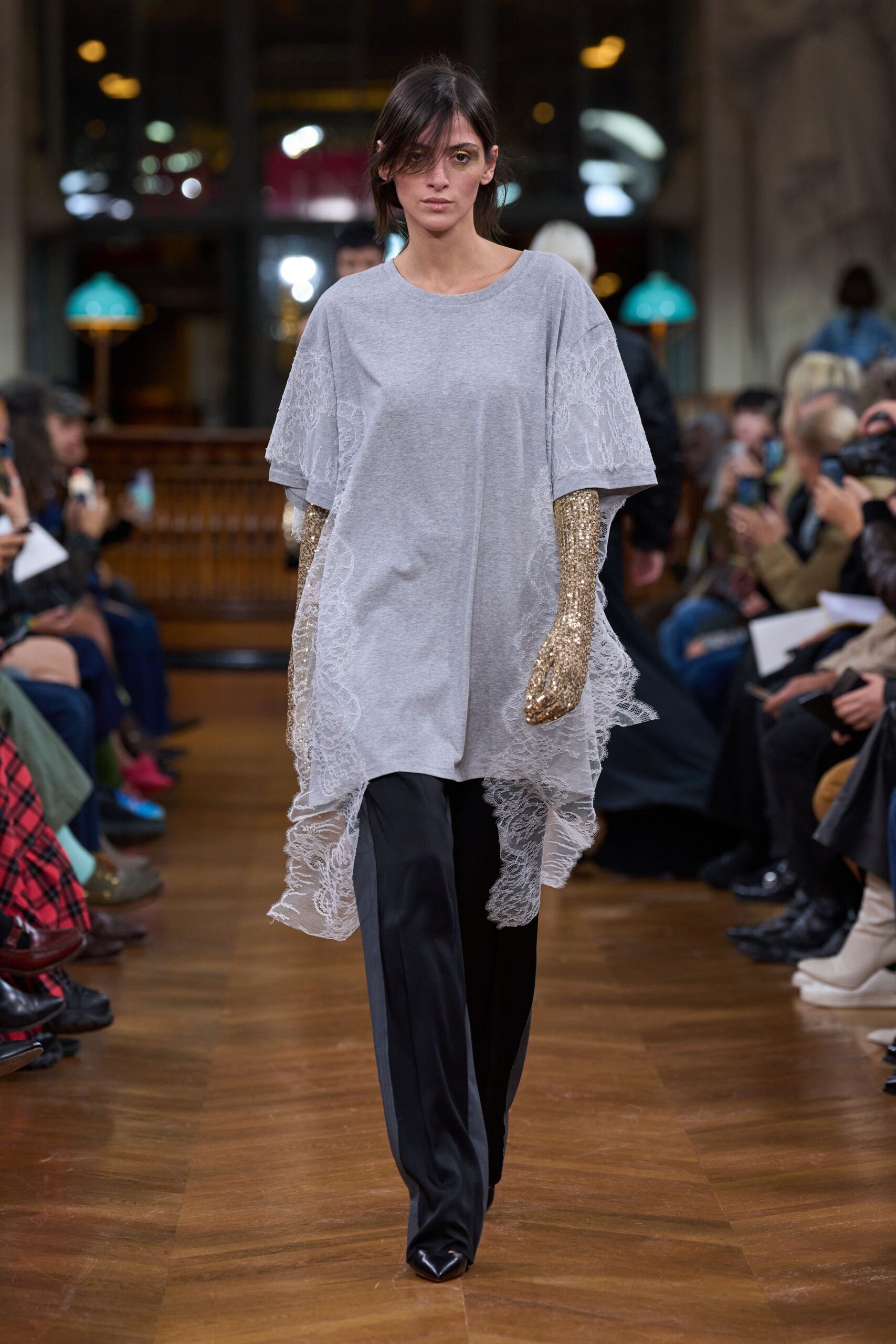 gray cotton short-sleeve relaxed draped top