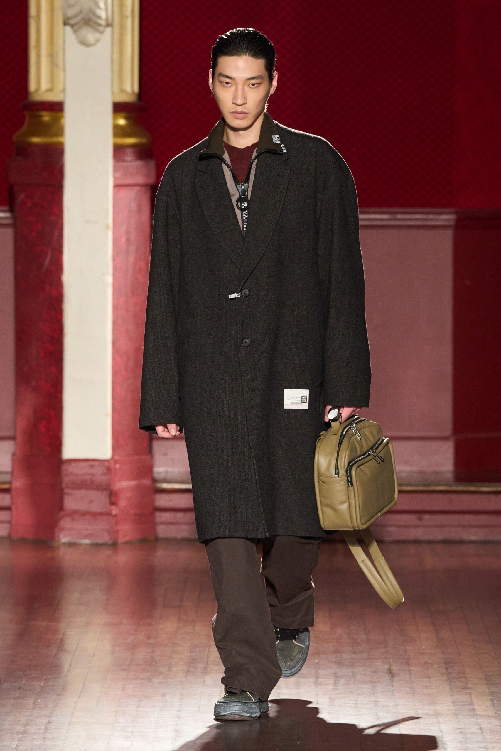 black wool coat with brown shirt