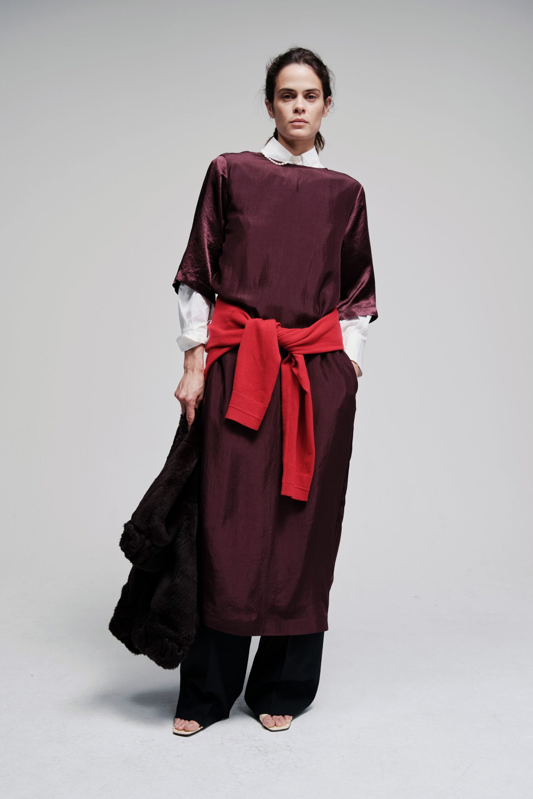 maroon silk relaxed dress