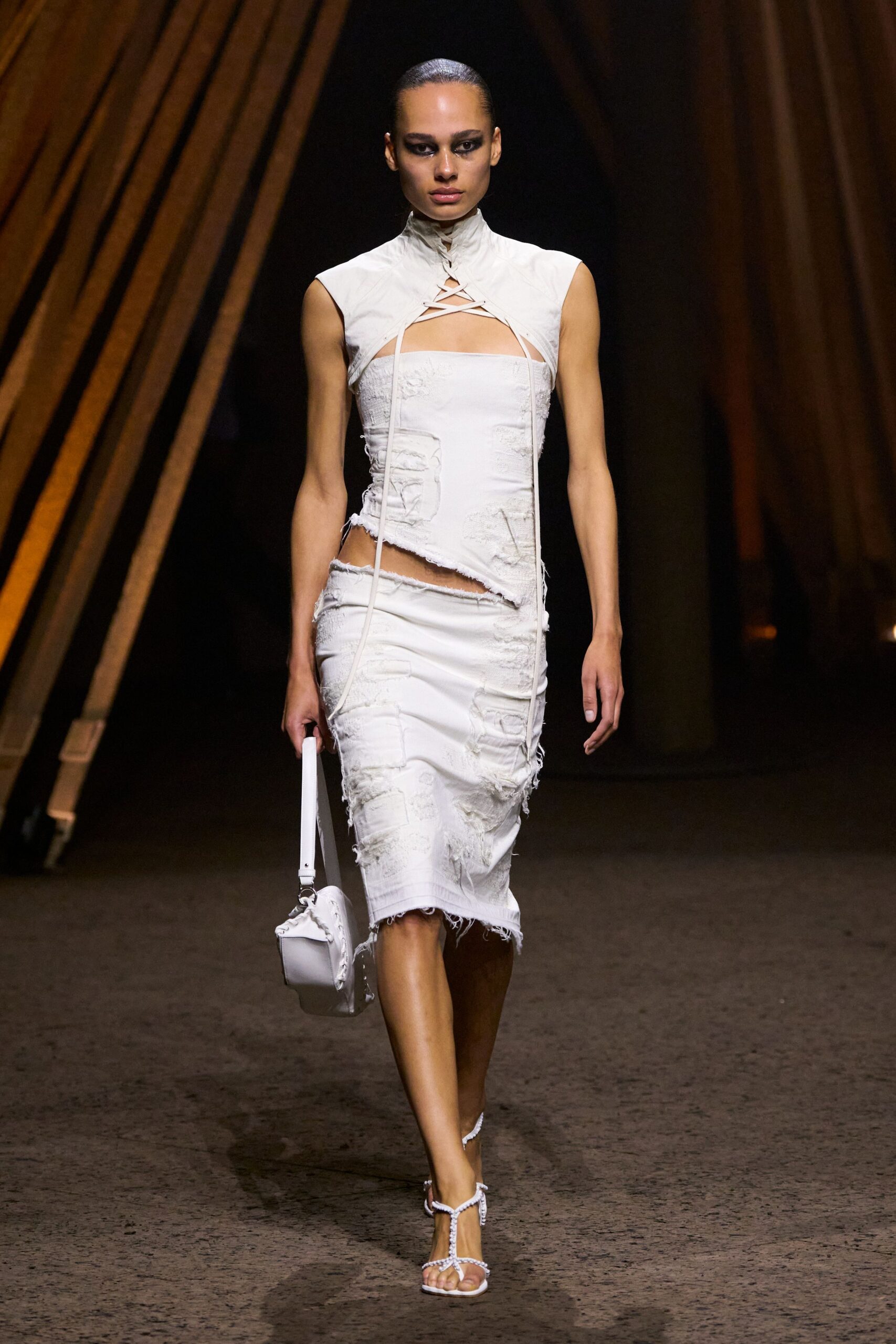 white fitted denim dress