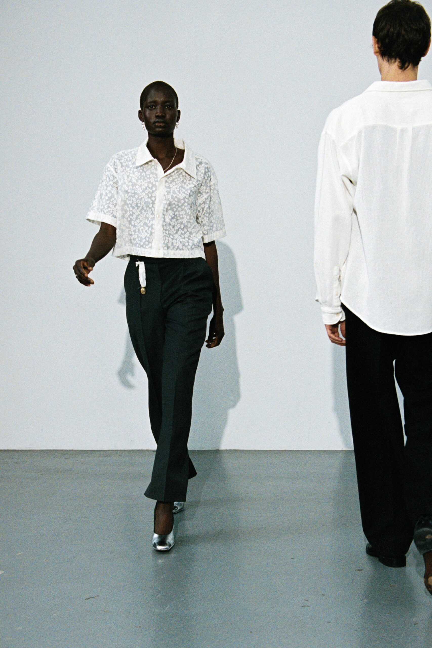 white cotton short-sleeve collared relaxed floral shirt