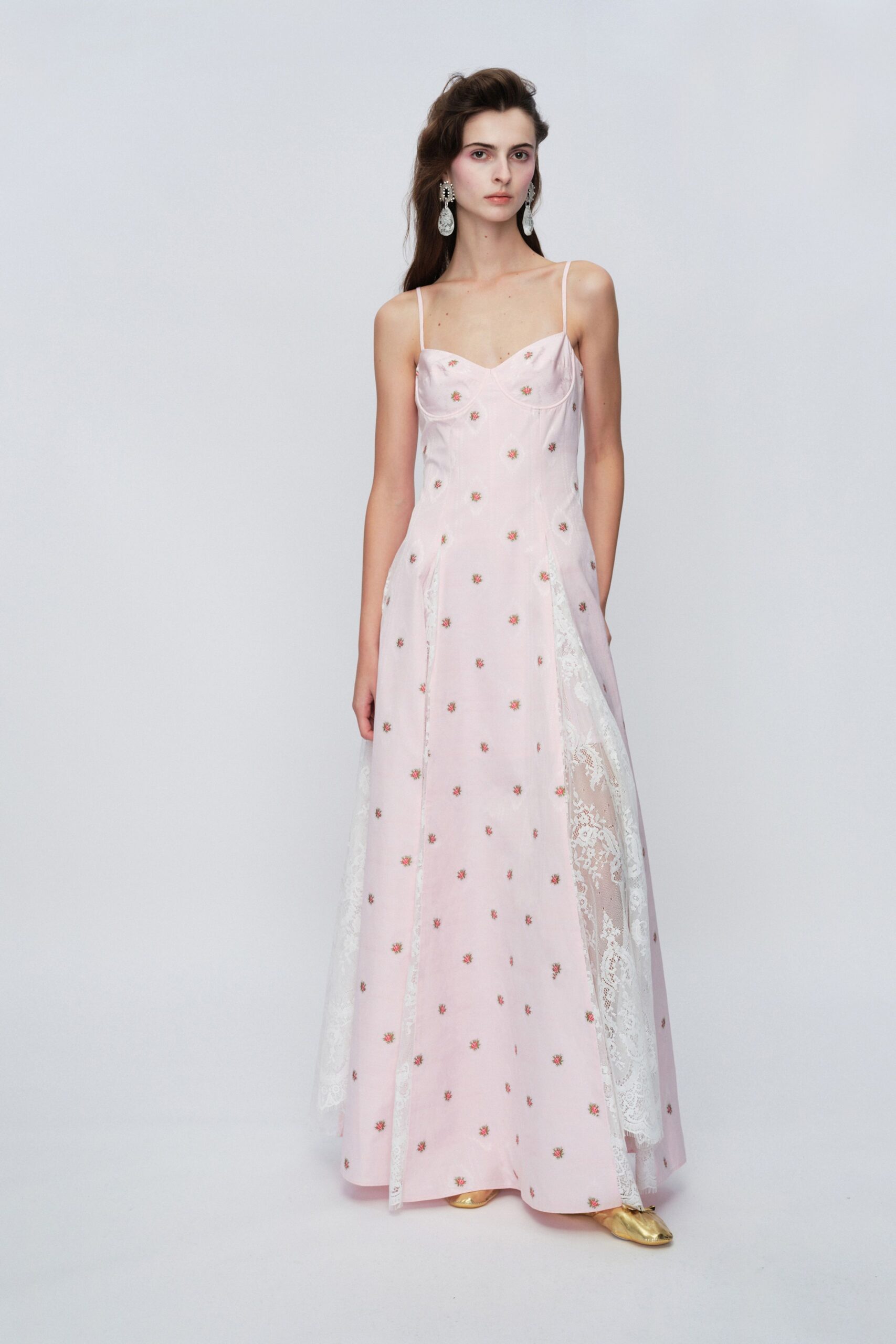 pink silk embroidered gown