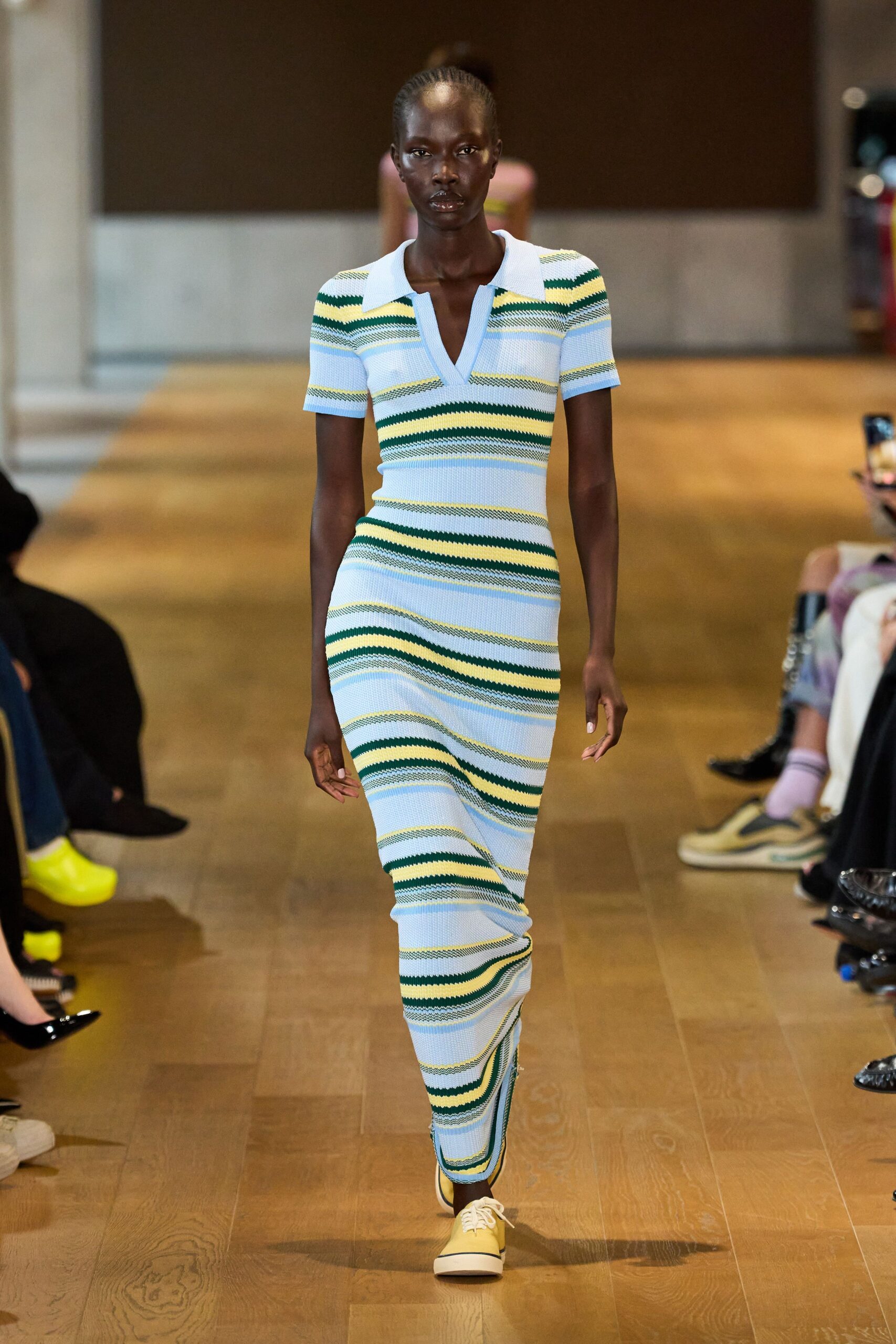 striped blue and white maxi dress