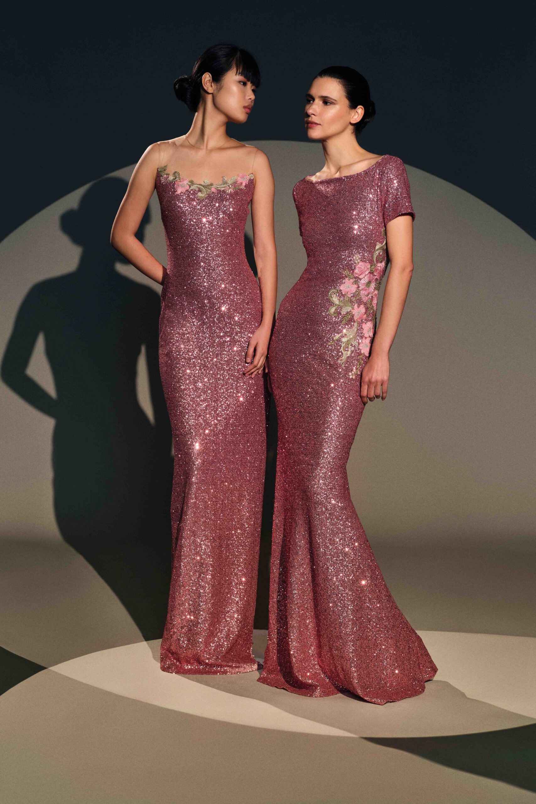 pink sequin embellished gowns