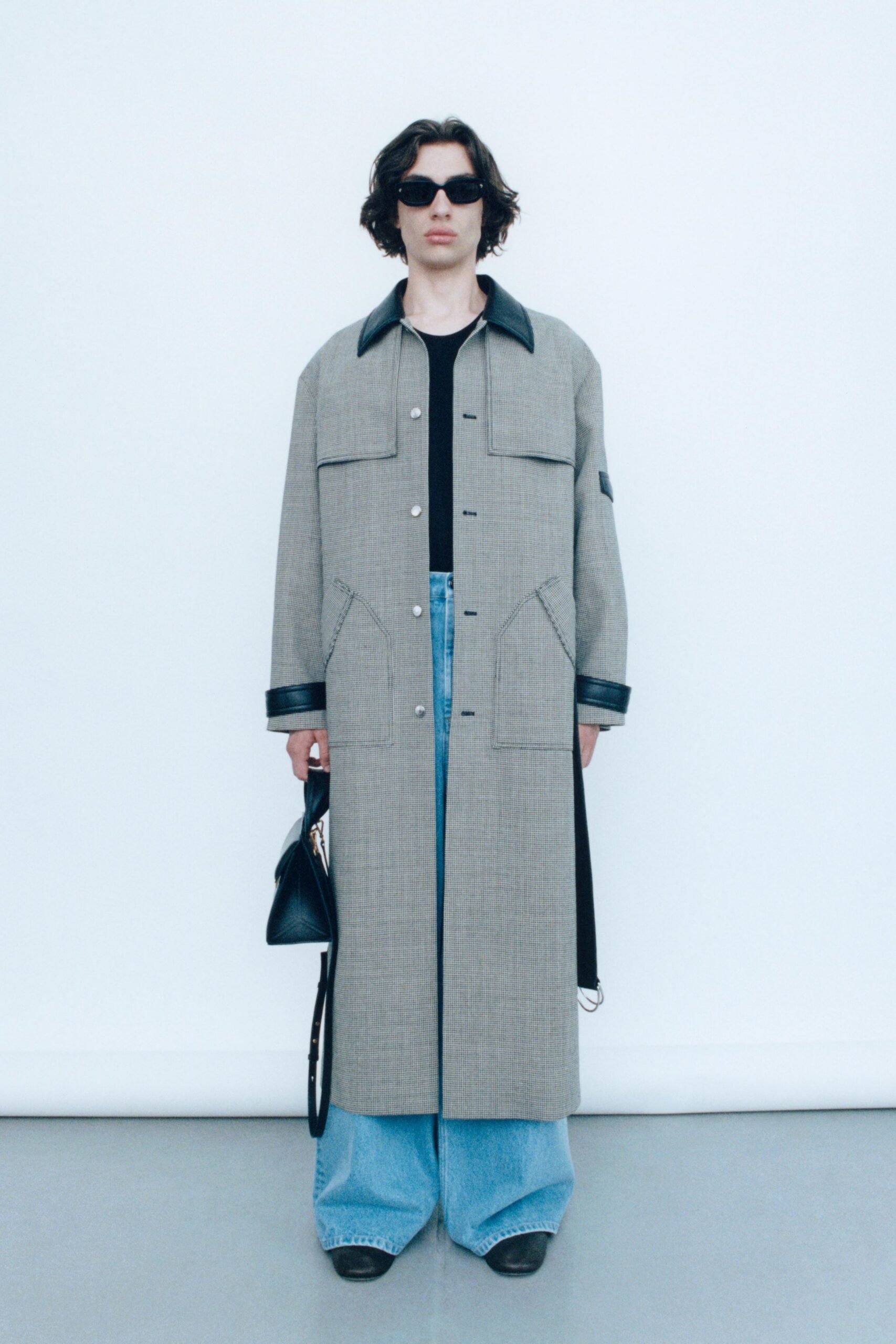 gray wool coat with black top