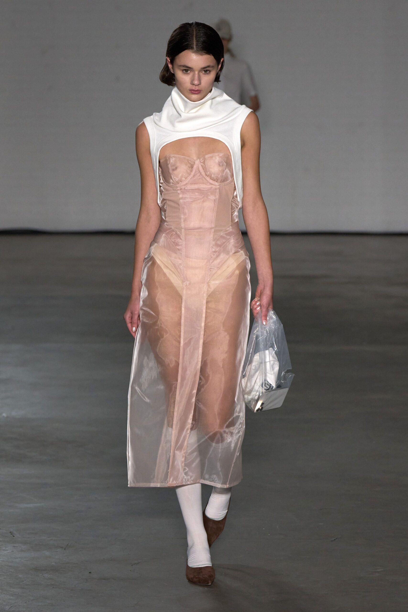 pink silk sleeveless v-neck fitted draped dress
