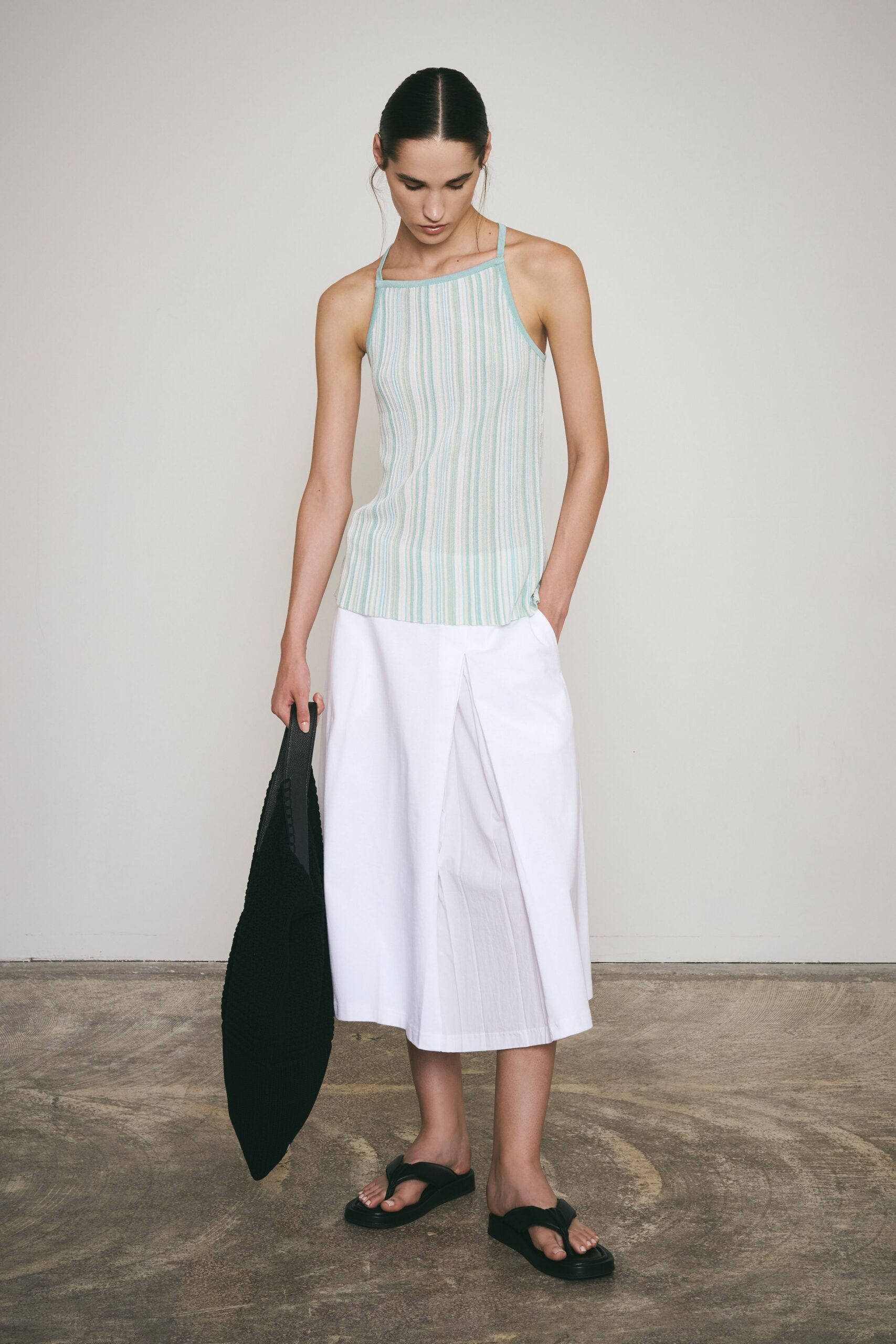 white cotton asymmetric relaxed pleated skirt