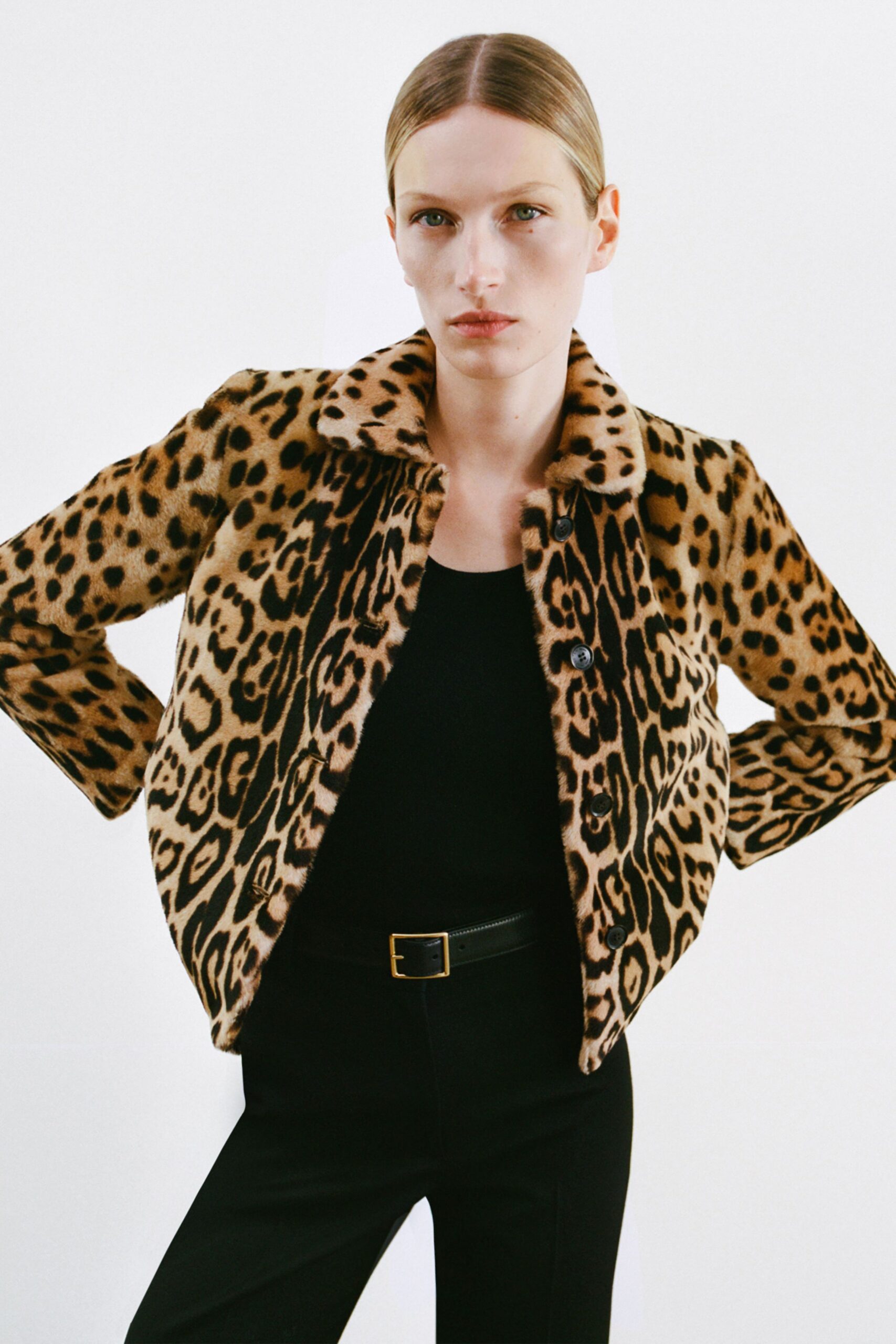 brown animal-print faux-fur jacket