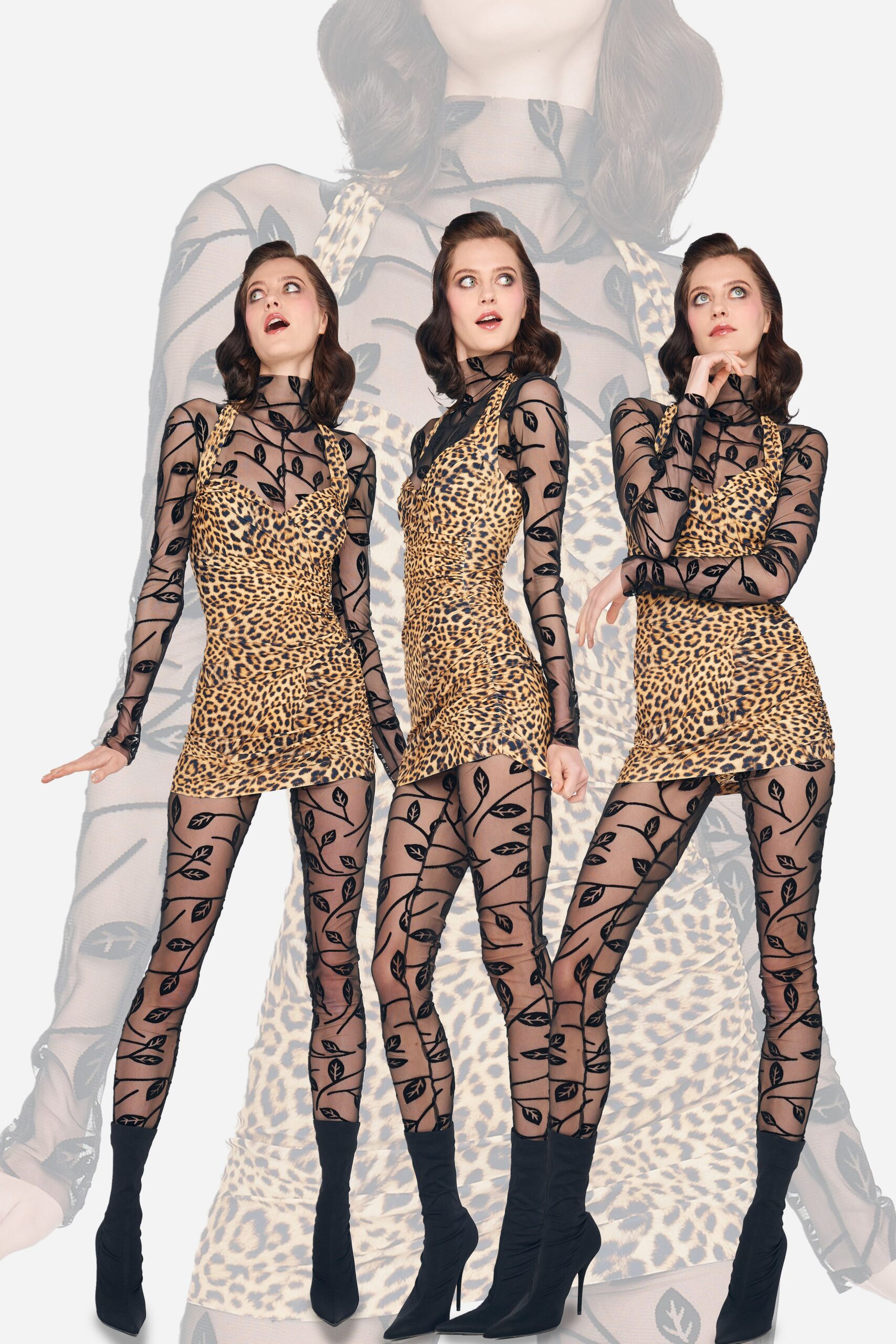 animal-print mini-dress with leggings