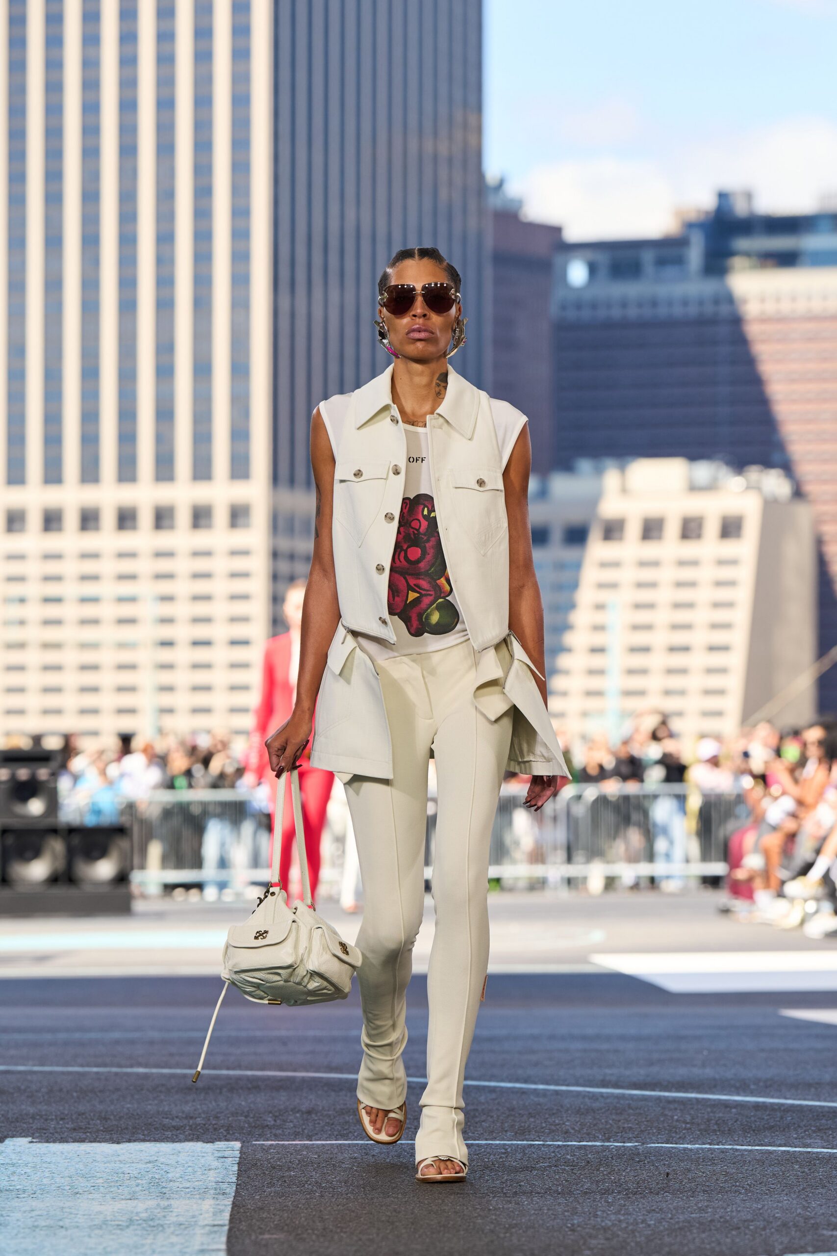 white cotton sleeveless collared fitted buttoned vest