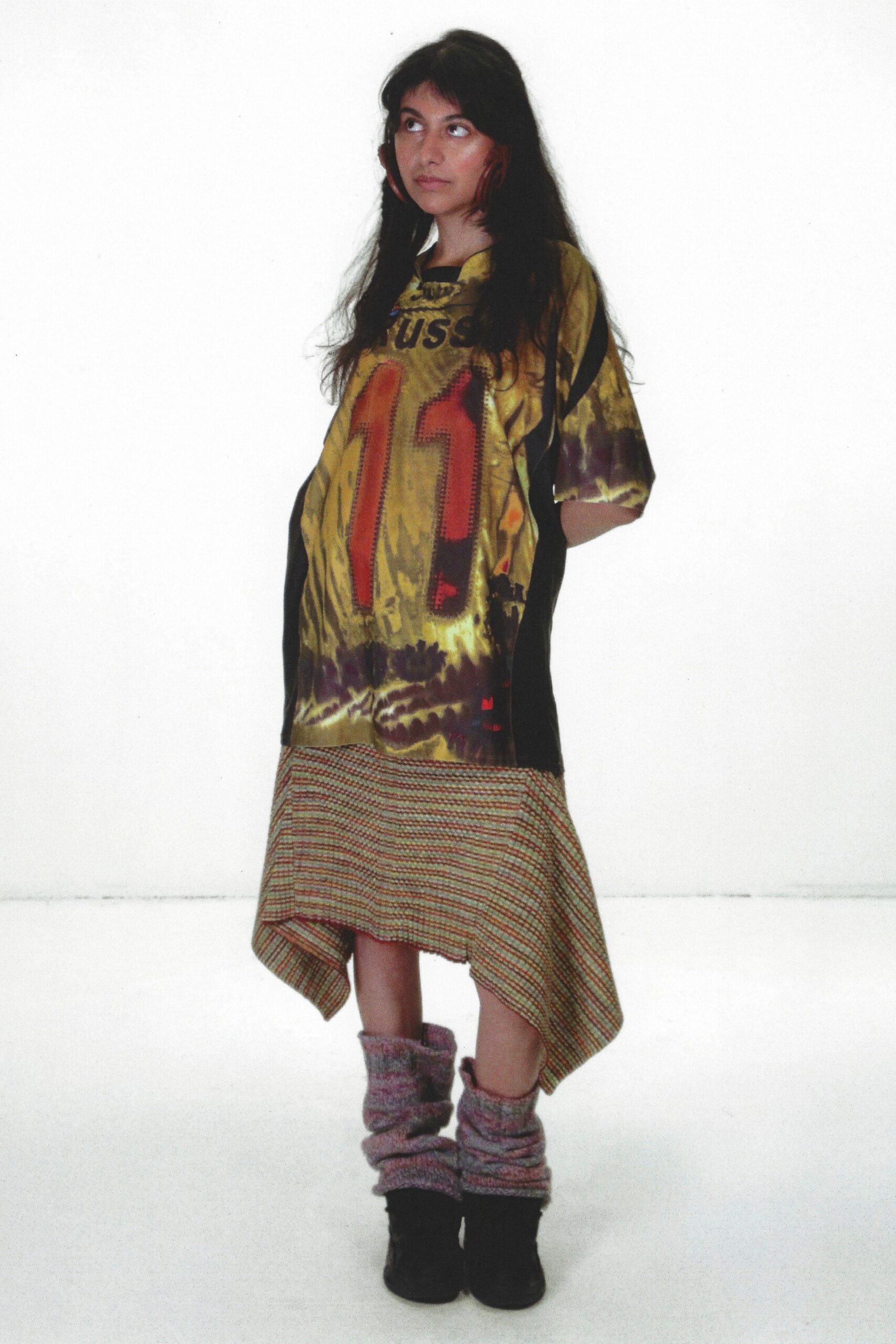 yellow cotton short-sleeve asymmetric relaxed printed midi dress