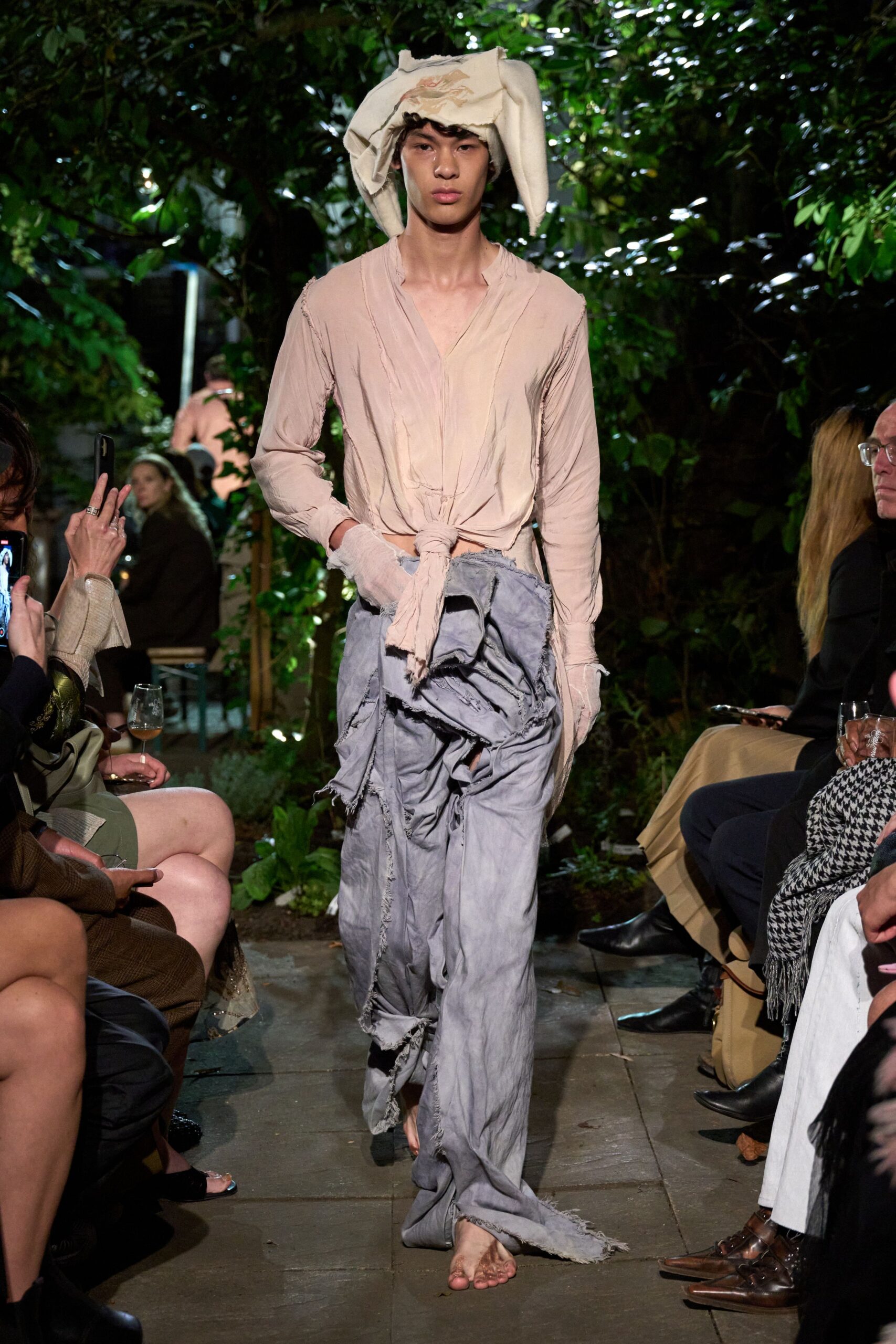 beige cotton long-sleeve collared relaxed draped shirt