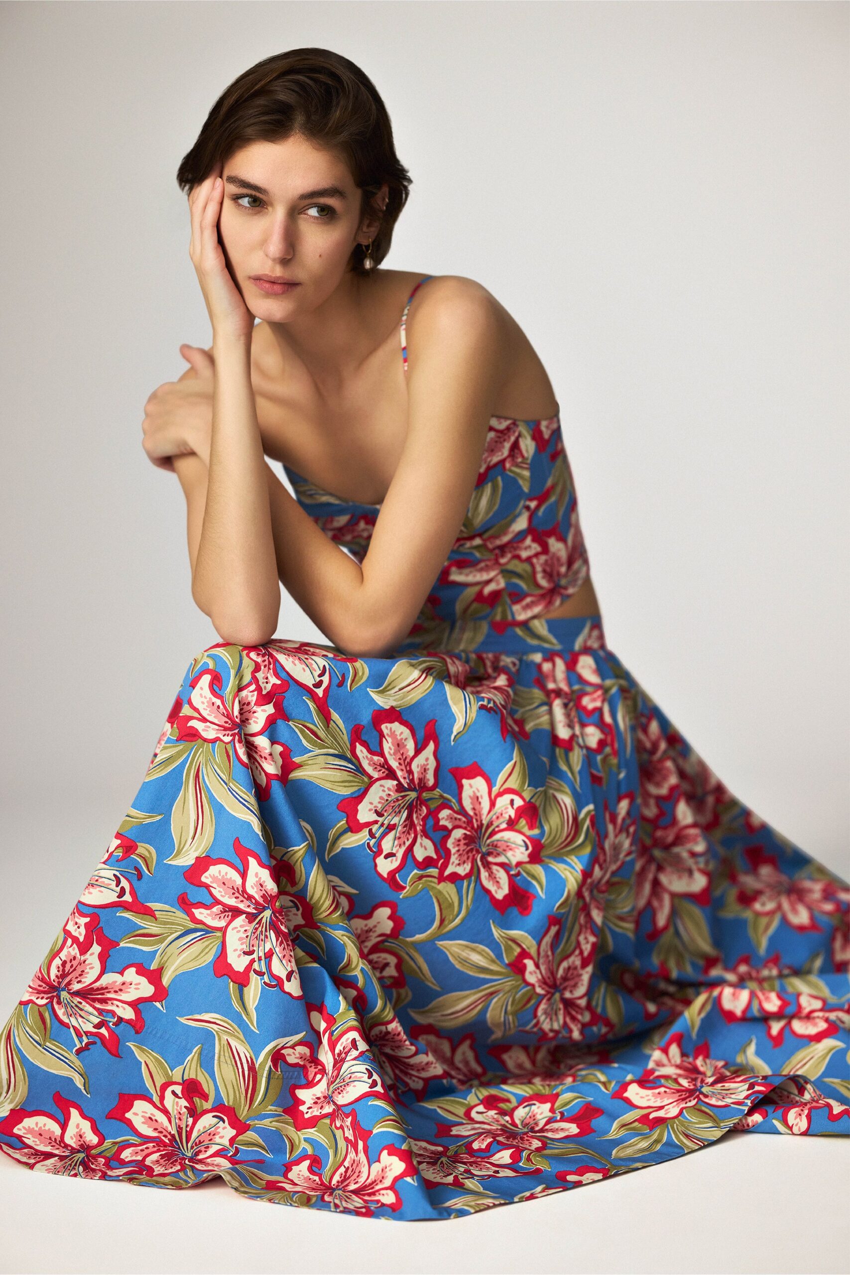 floral blue cotton top and skirt