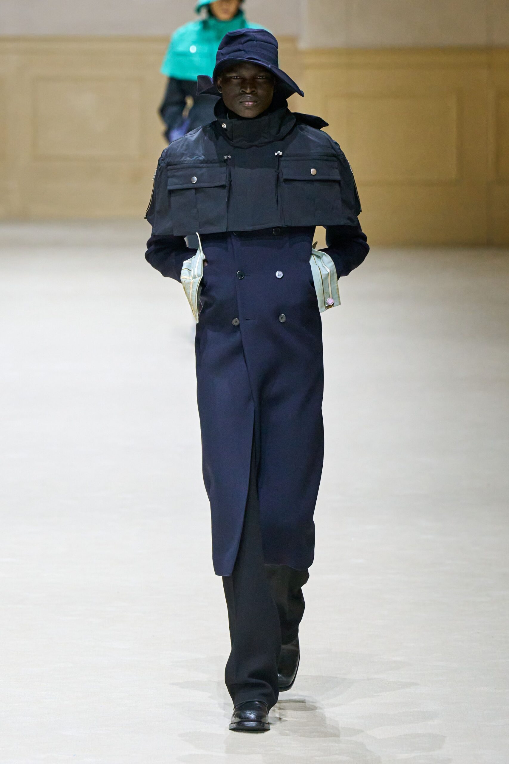 black fitted coat with pants