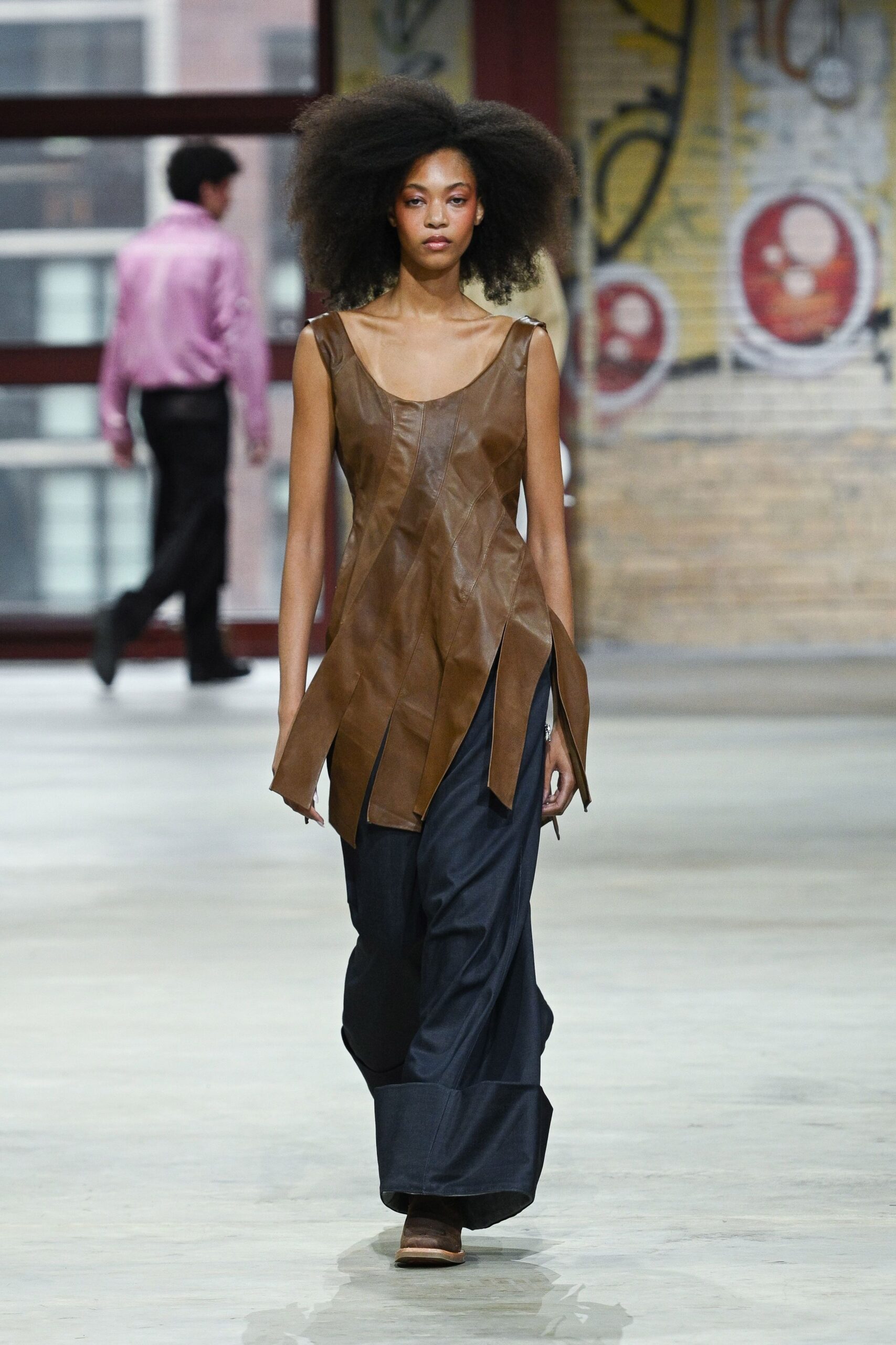 brown leather sleeveless v-neck fitted top