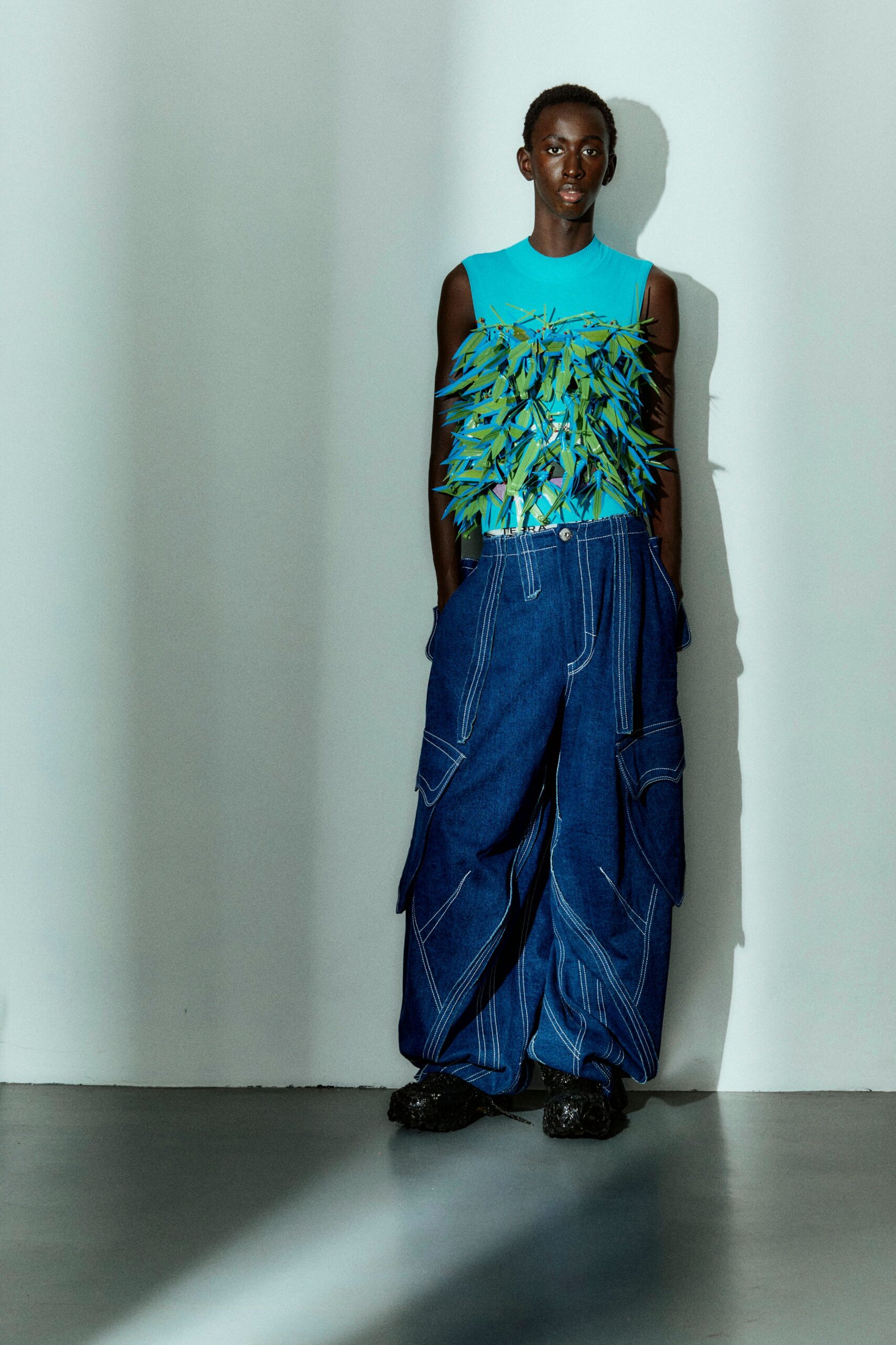 blue denim relaxed cargo pants