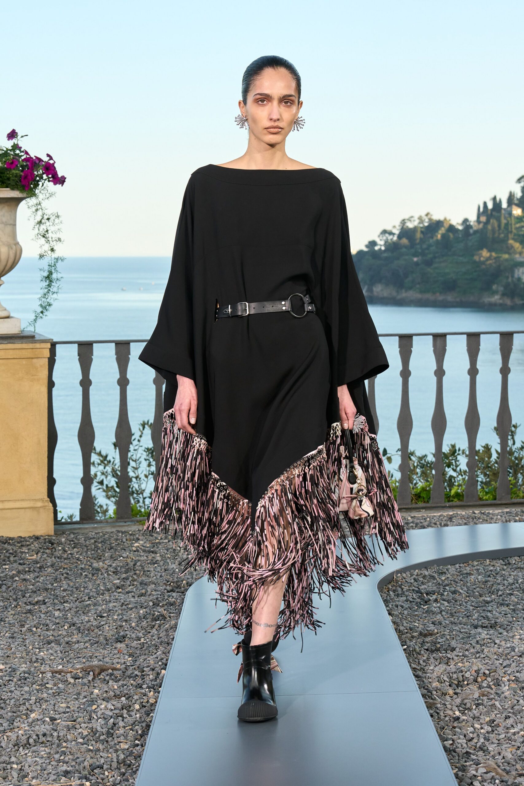 black relaxed dress with fringes