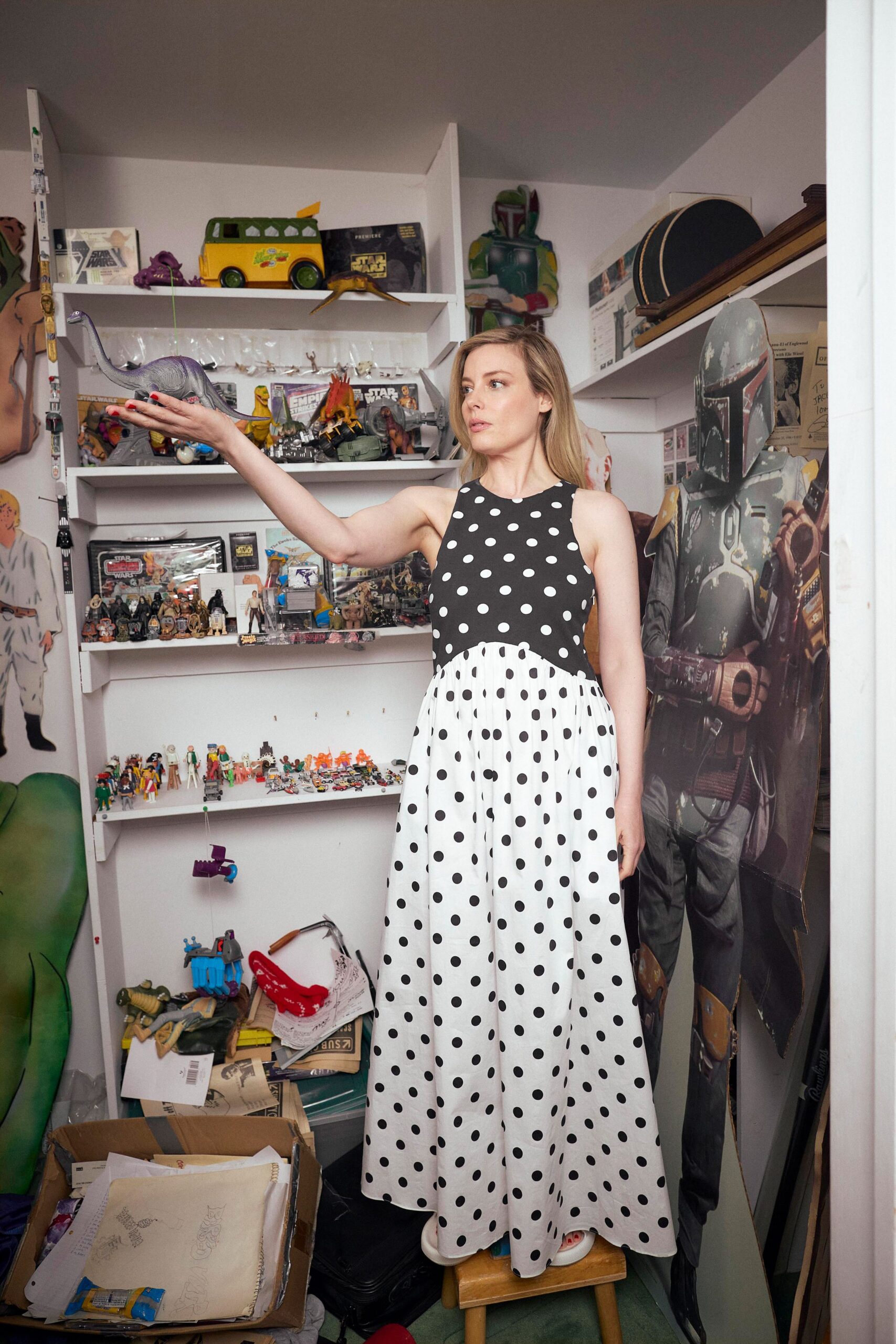 black and white polka-dot maxi dress