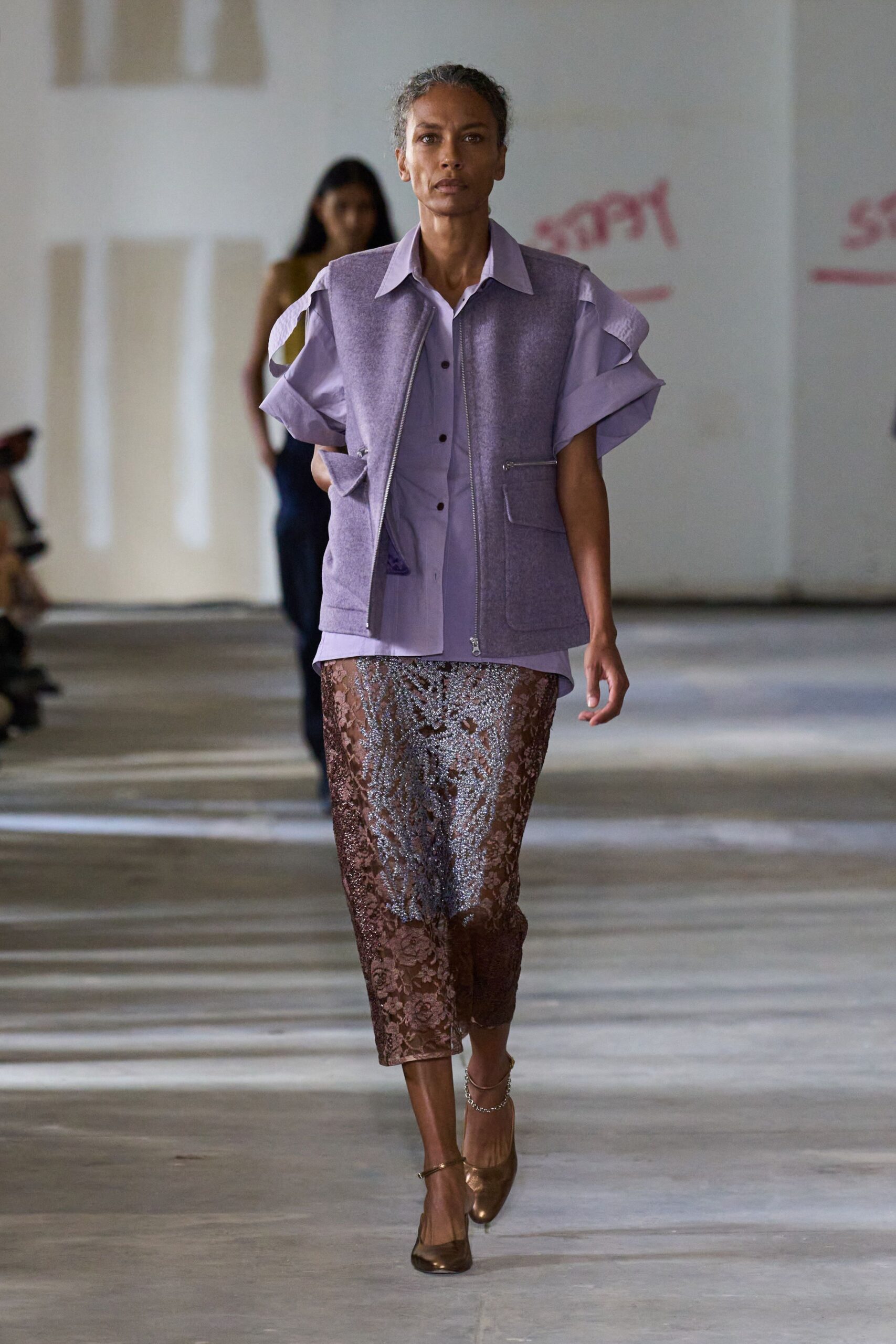 purple cotton short-sleeve collared relaxed layered shirt