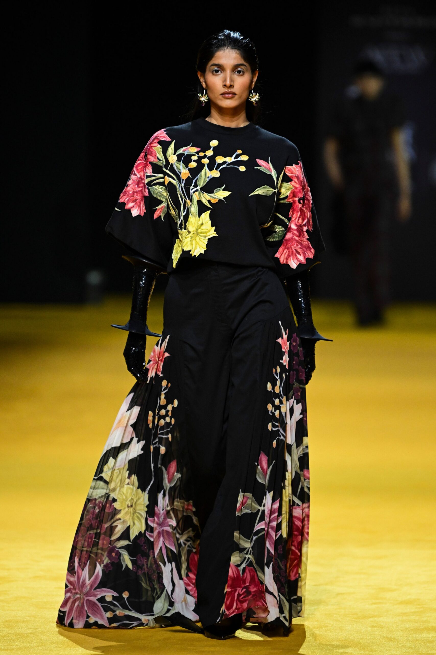 black floral top and skirt