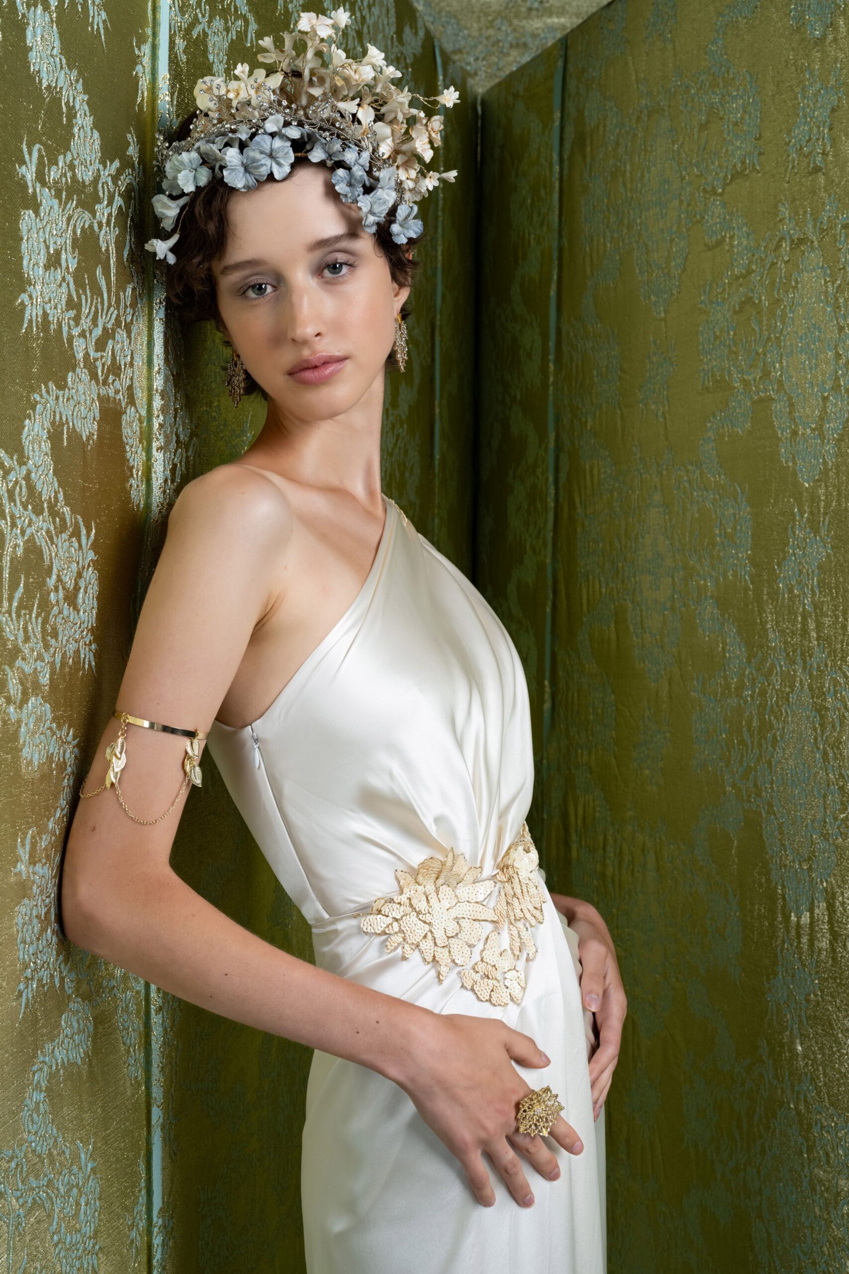 ivory silk sleeveless gown