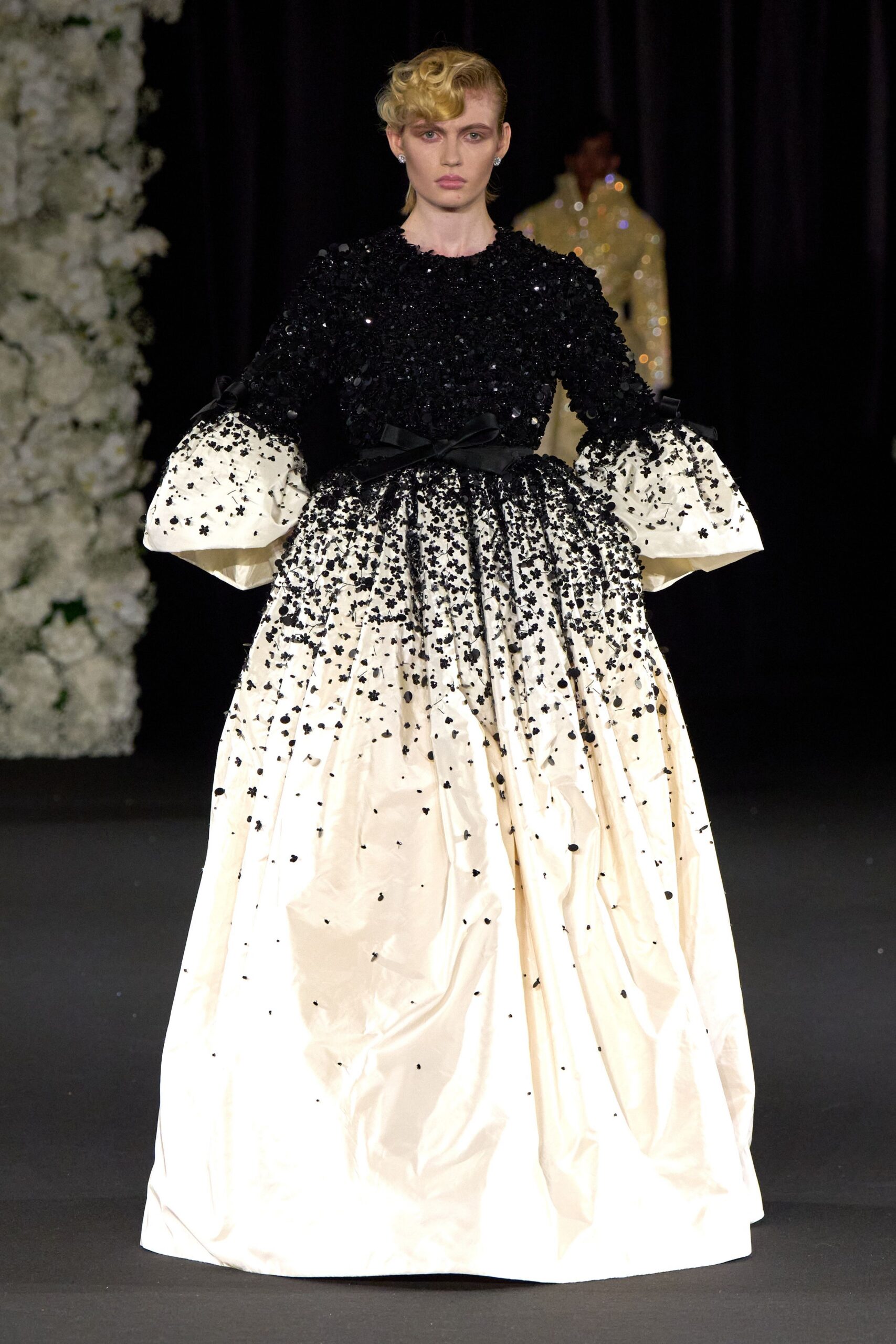 black and white beaded gown