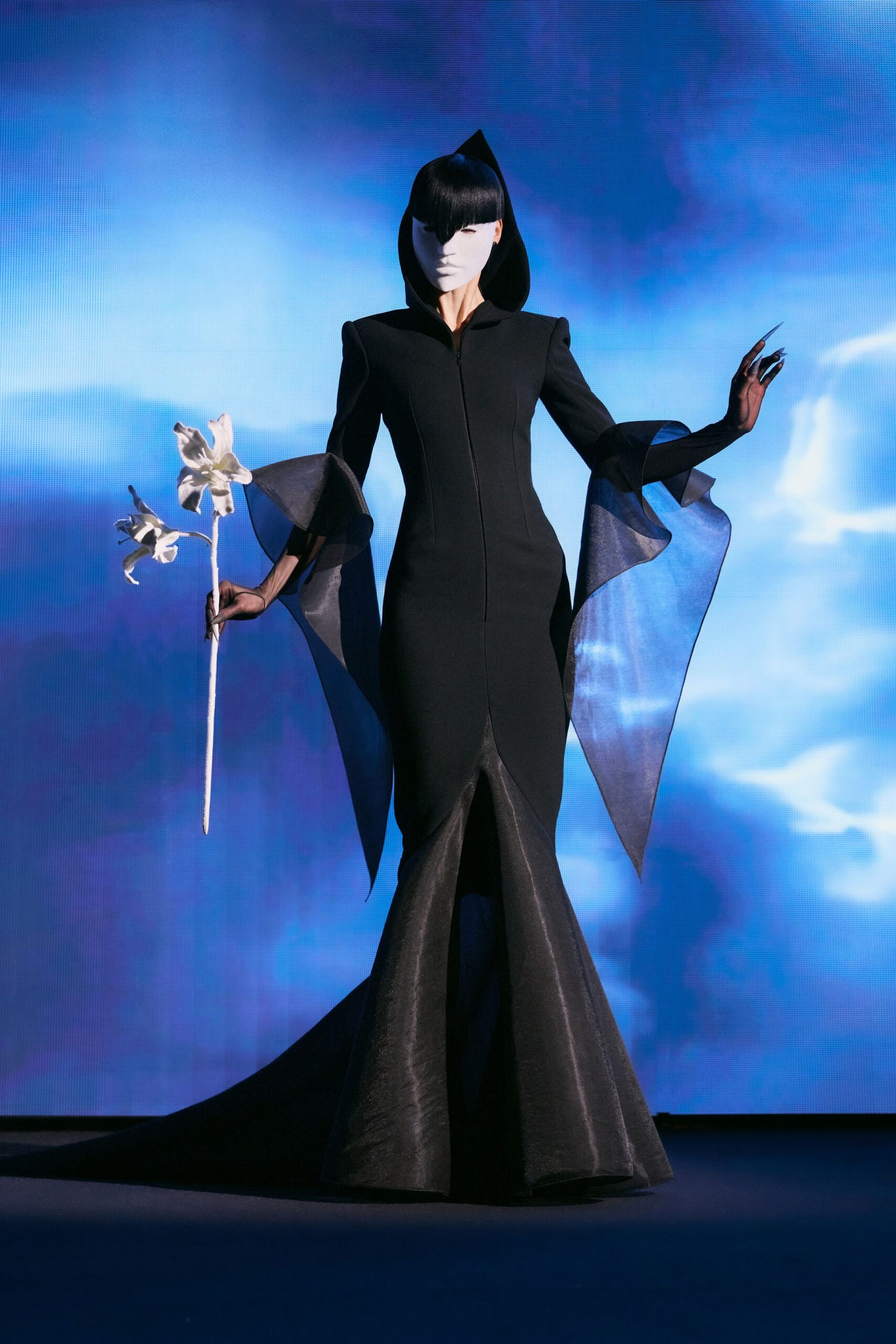 black silk fitted gown