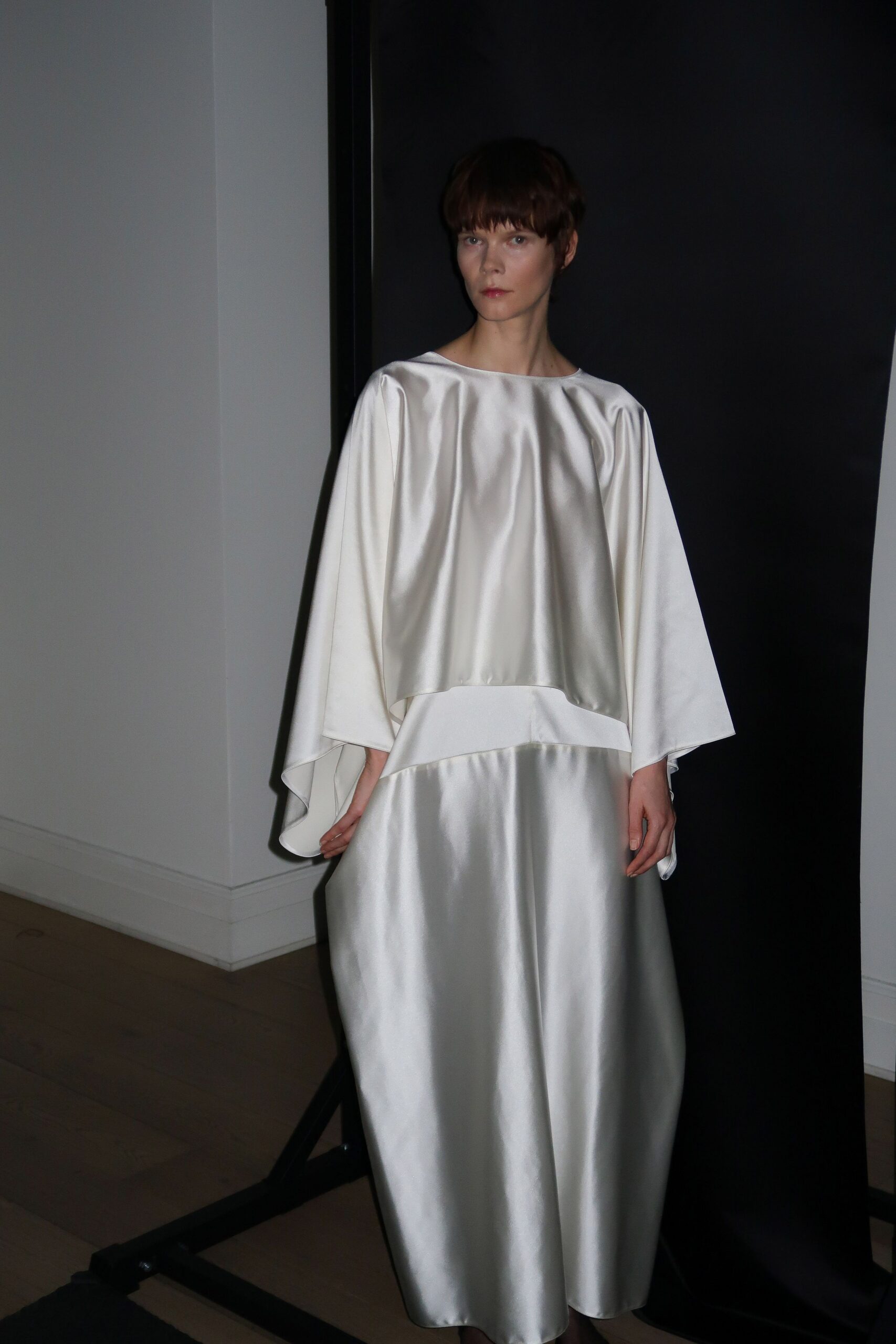 white silk relaxed maxi dress