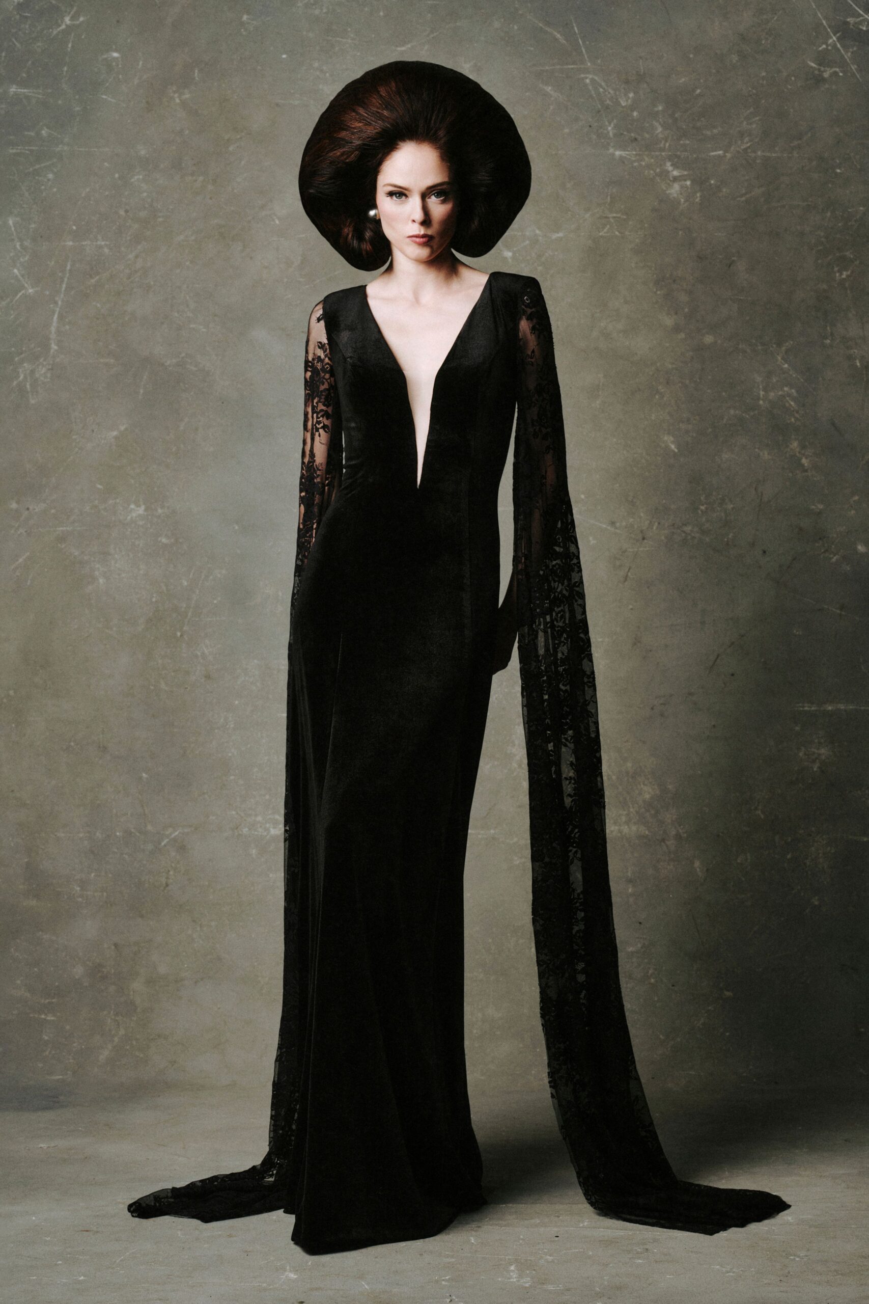 black velvet long-sleeve gown