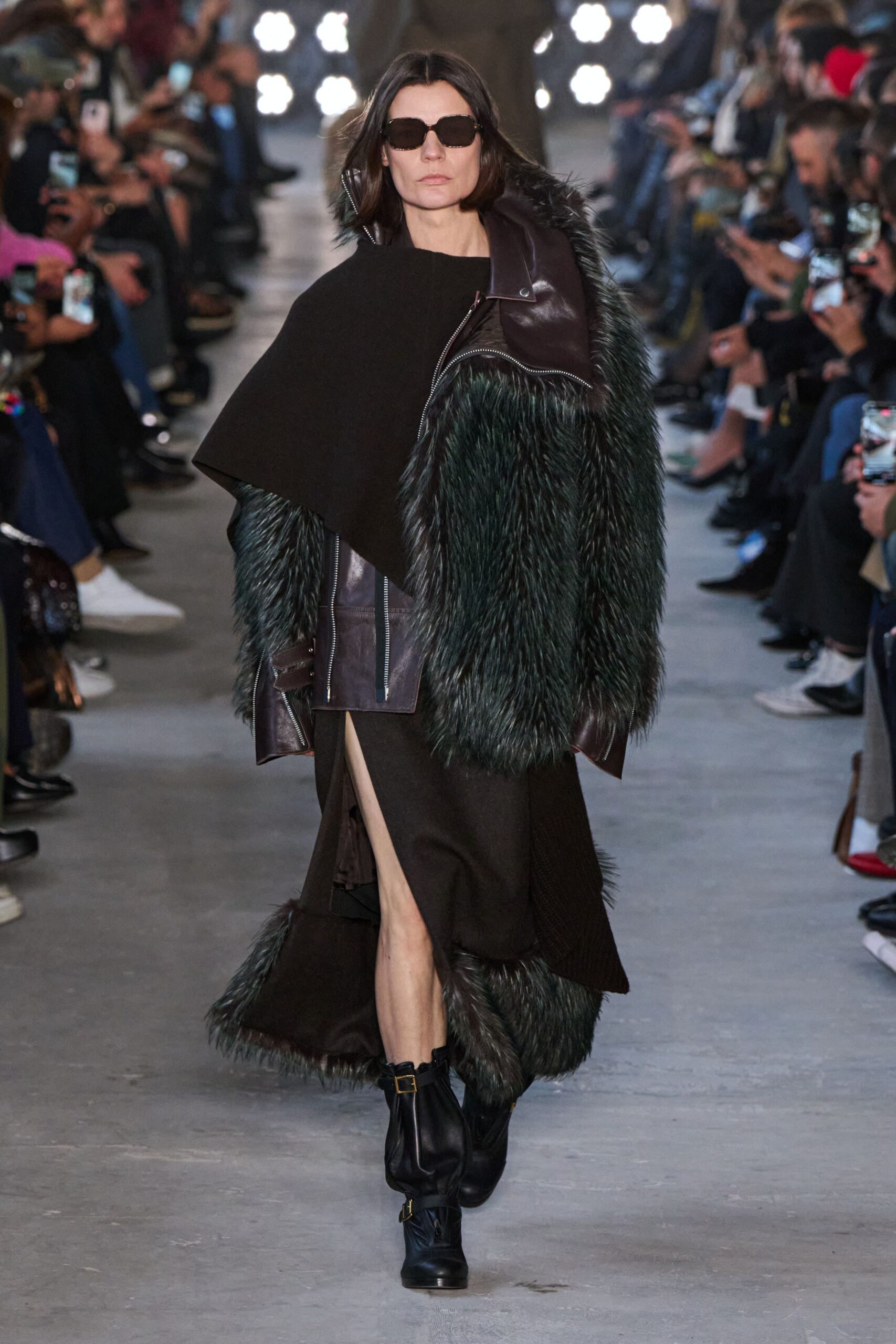 black fur coat and dress