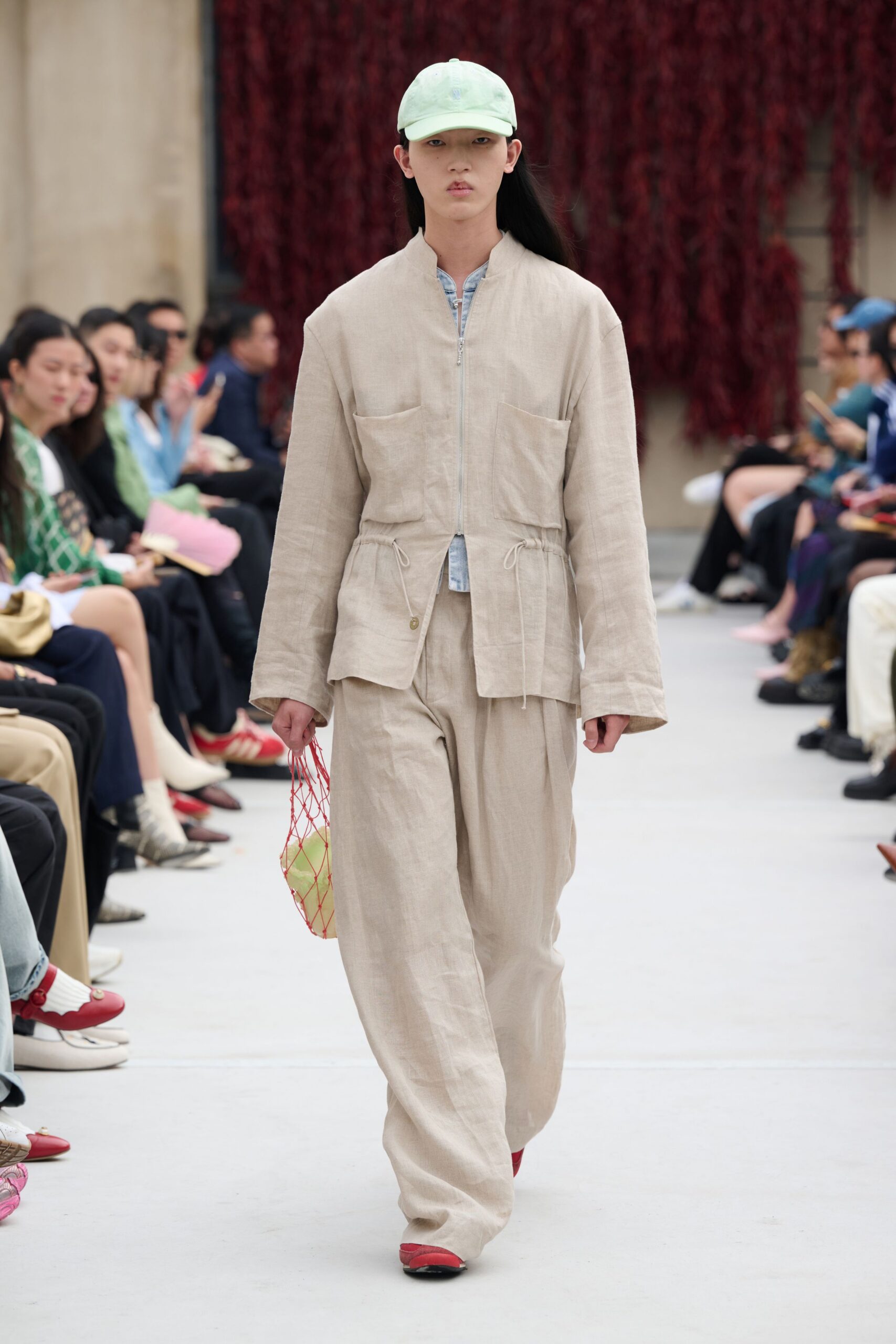 beige linen jacket and pants