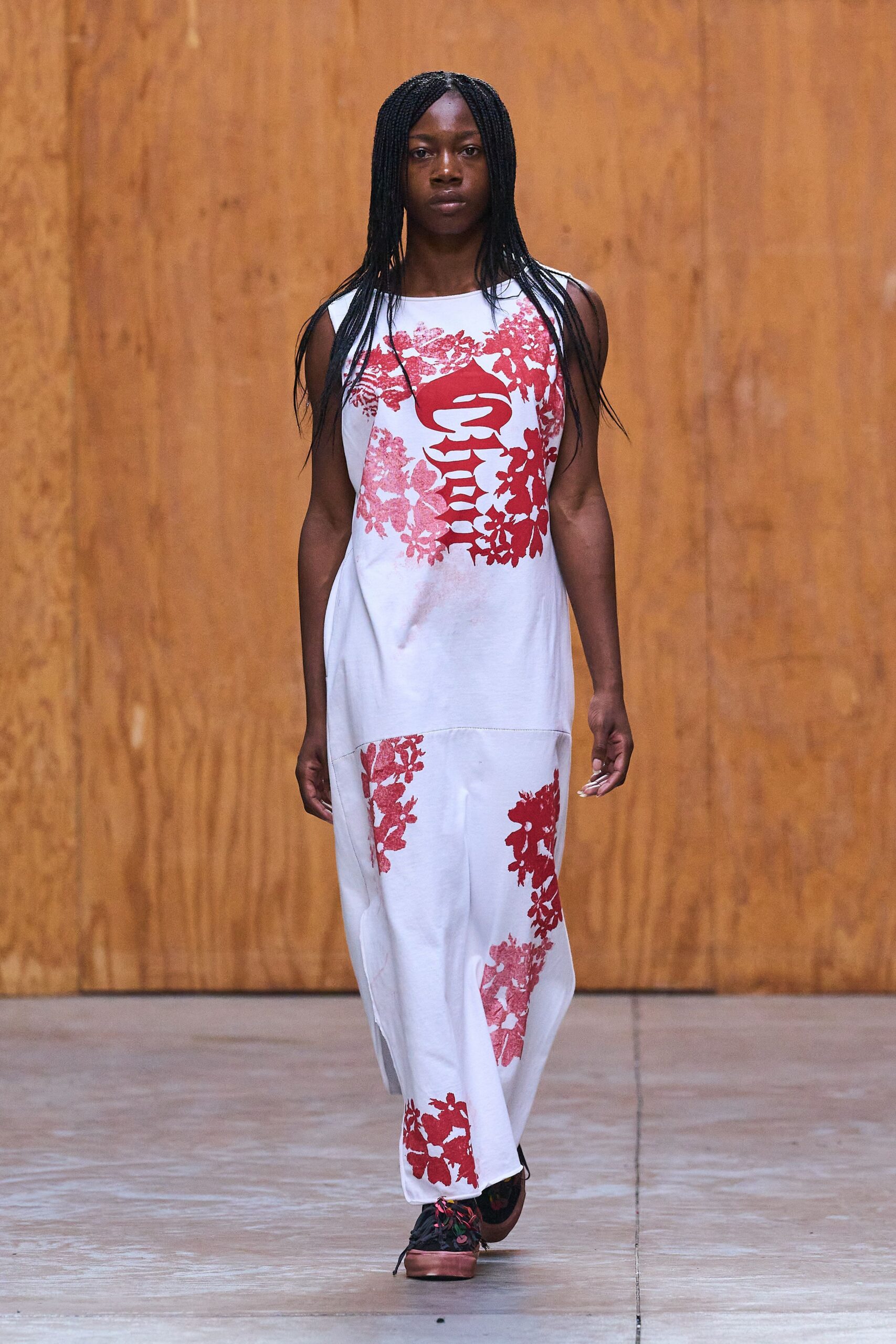 white cotton sleeveless high-neck fitted printed maxi dress