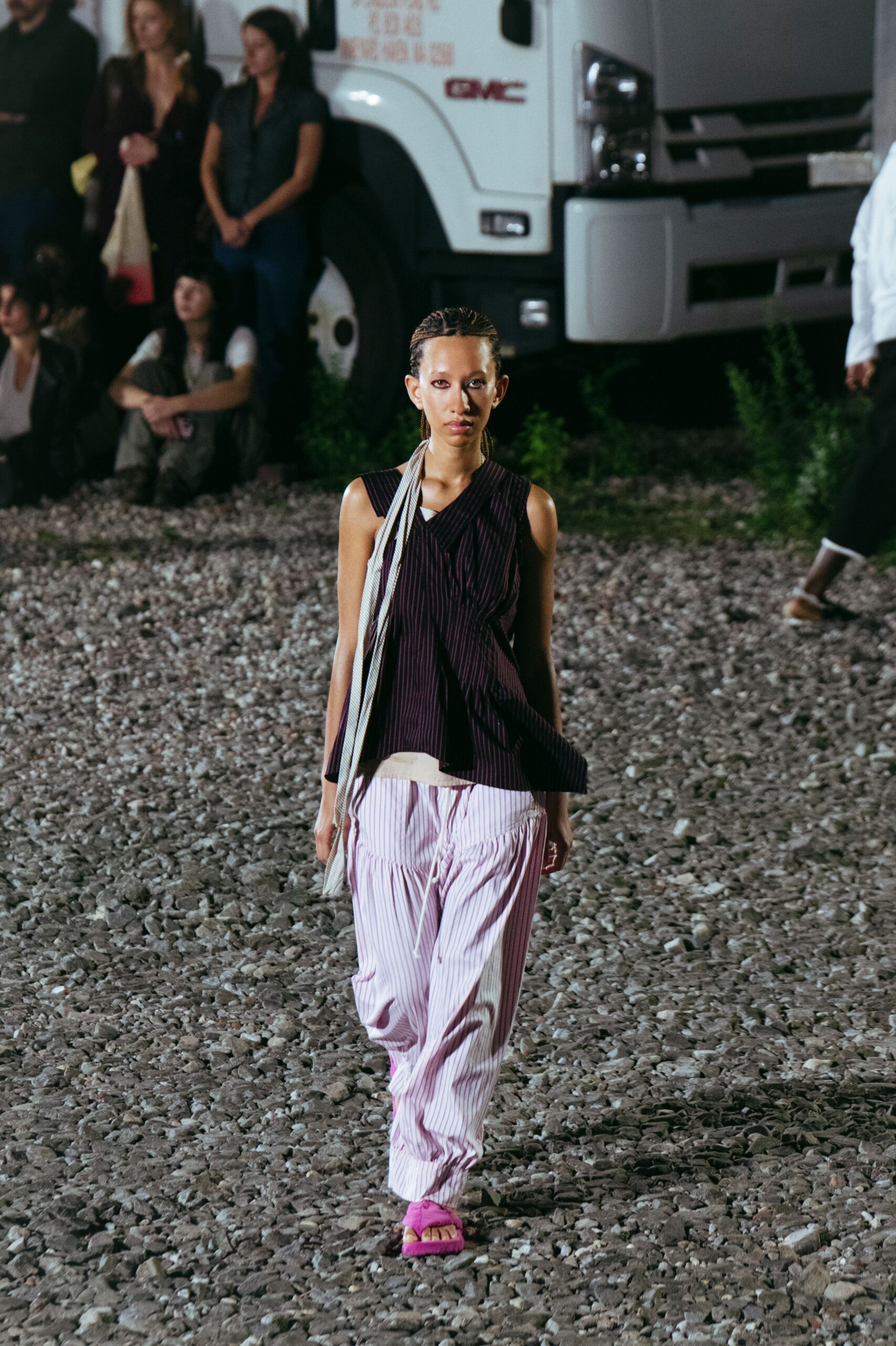 pink cotton relaxed striped pants