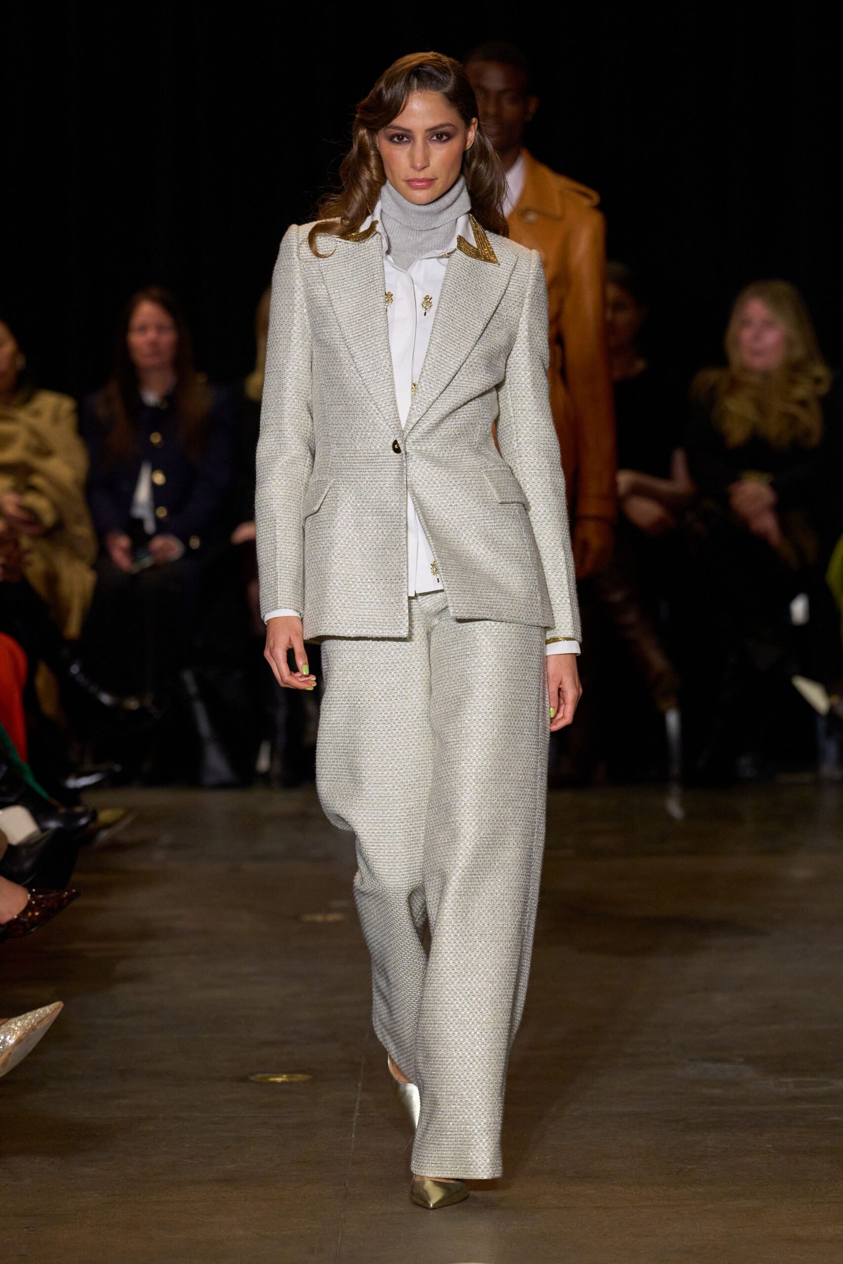 gray tailored suit with white shirt