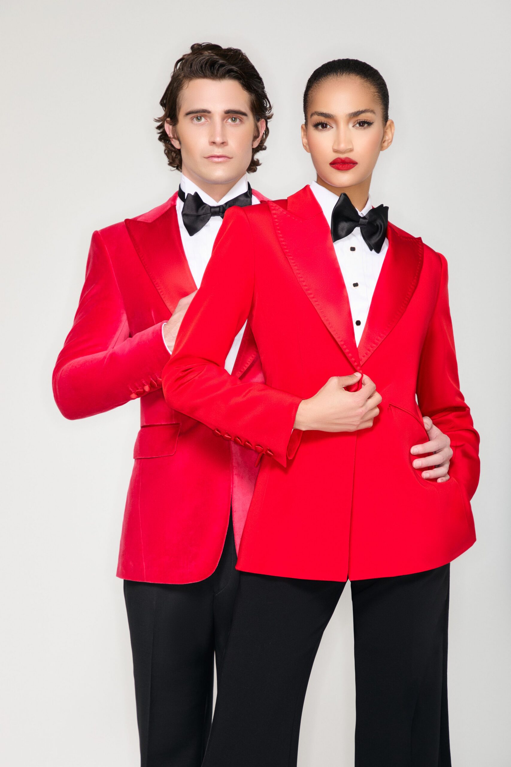 red velvet long-sleeve collared tailored shiny blazer