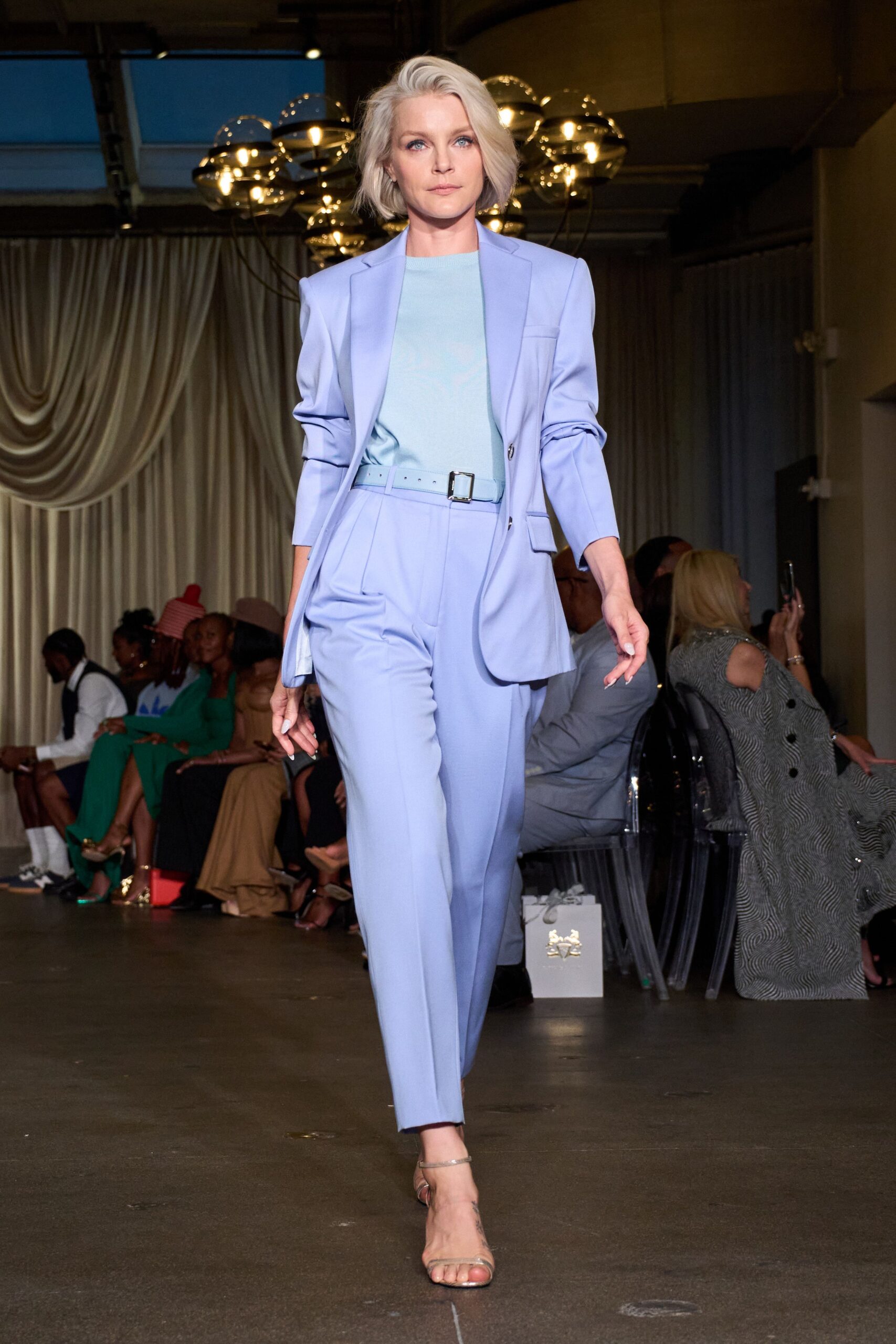 blue cotton long-sleeve collared tailored buttoned suit