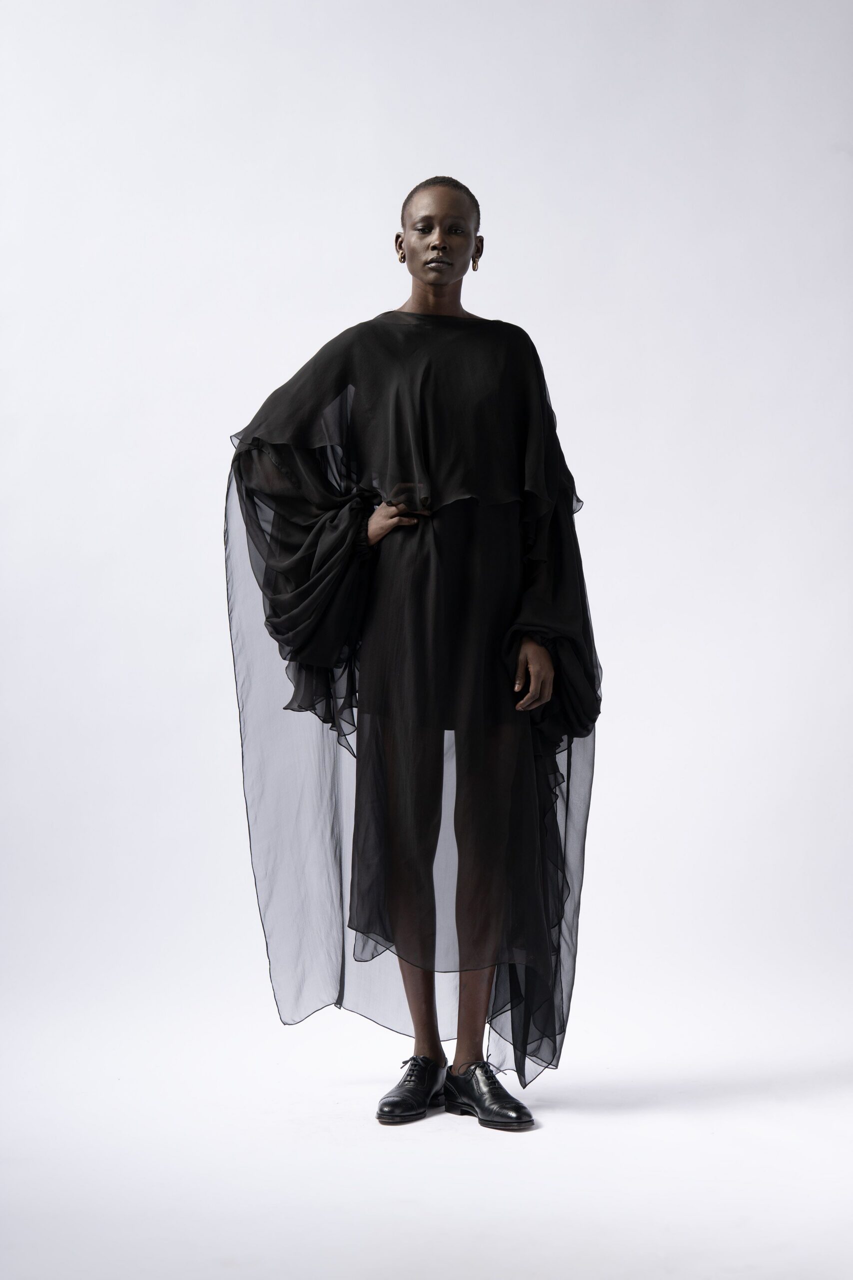 black layered chiffon dress