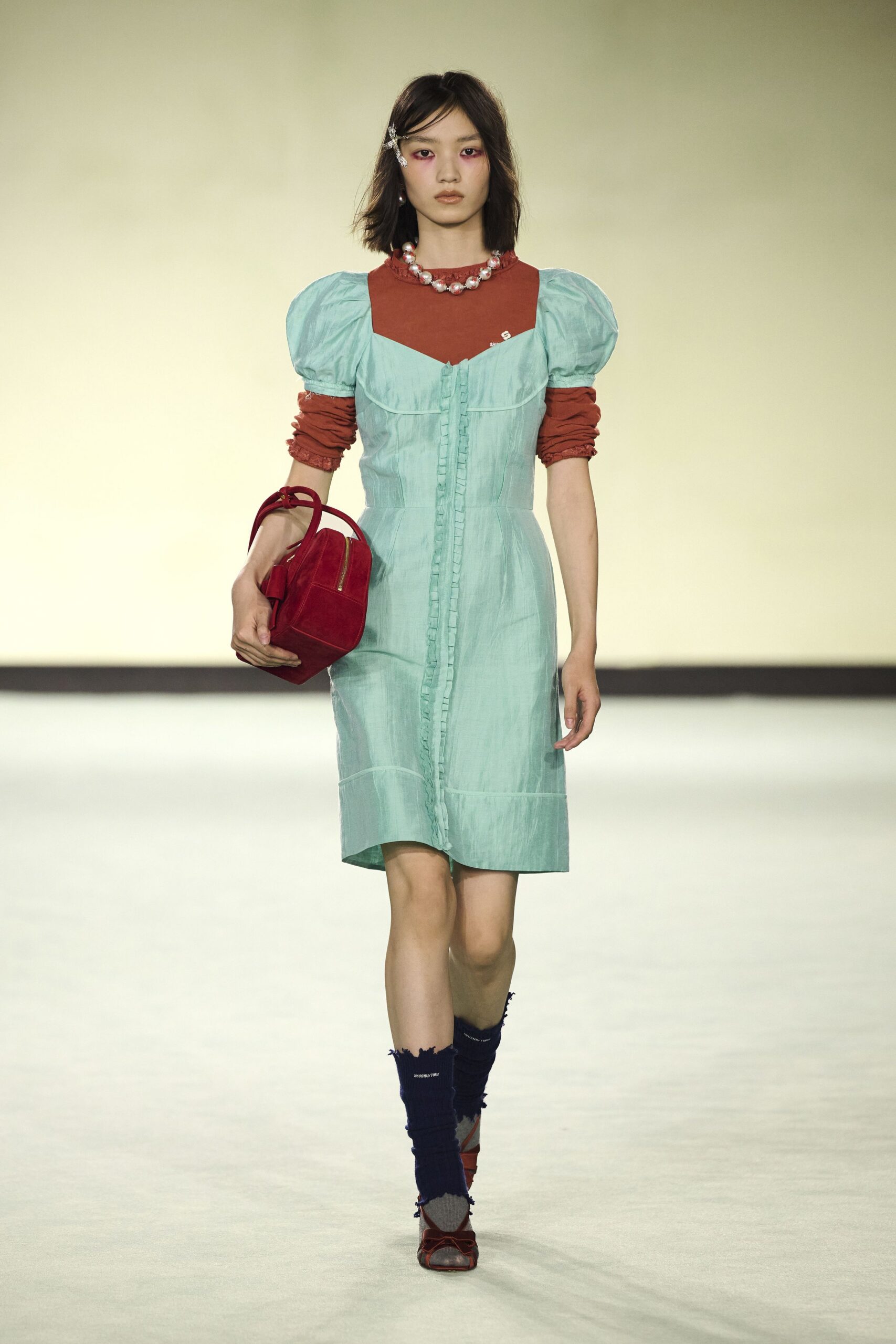 teal cotton short-sleeve v-neck fitted buttoned pleated dress