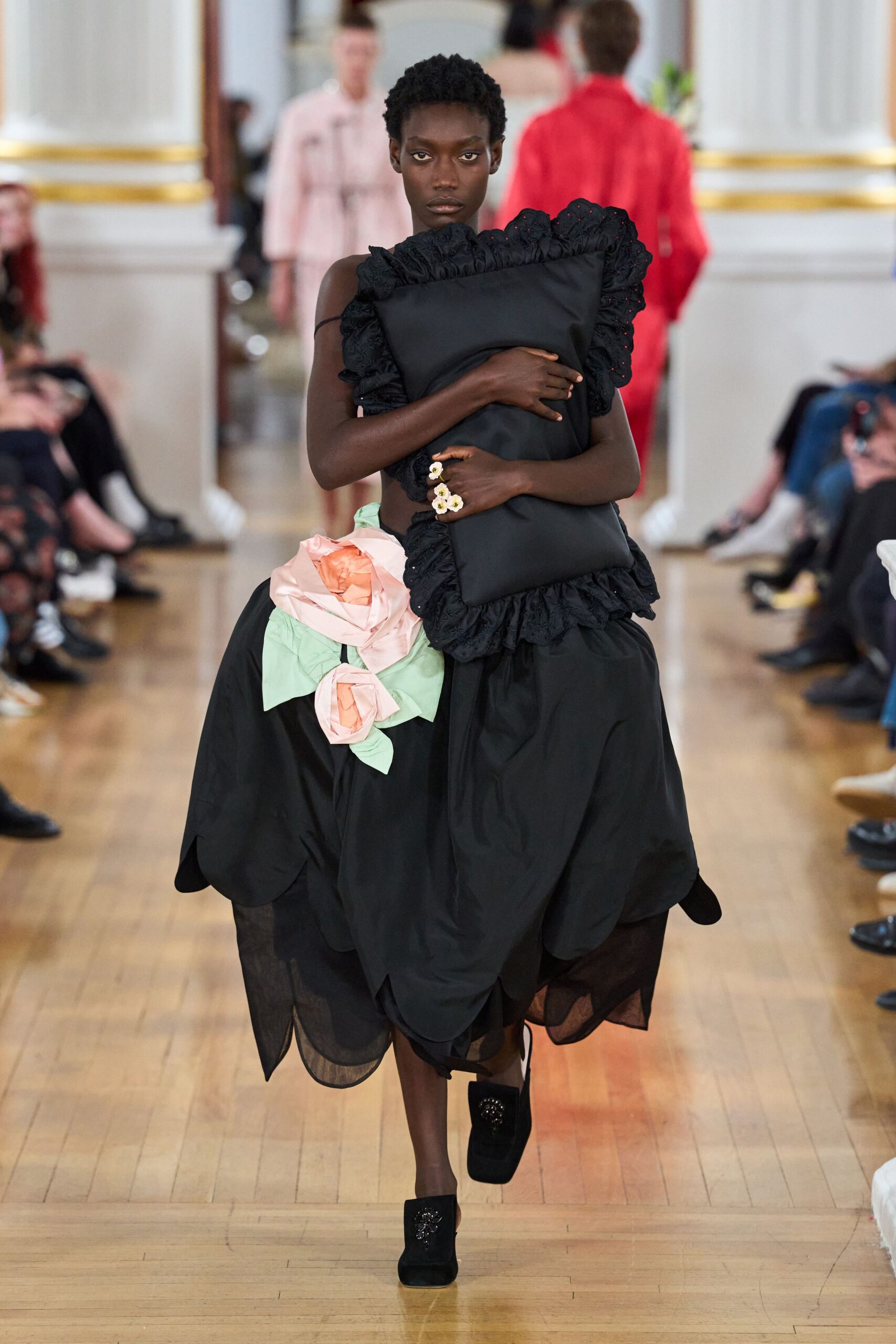black silk ruffled bag